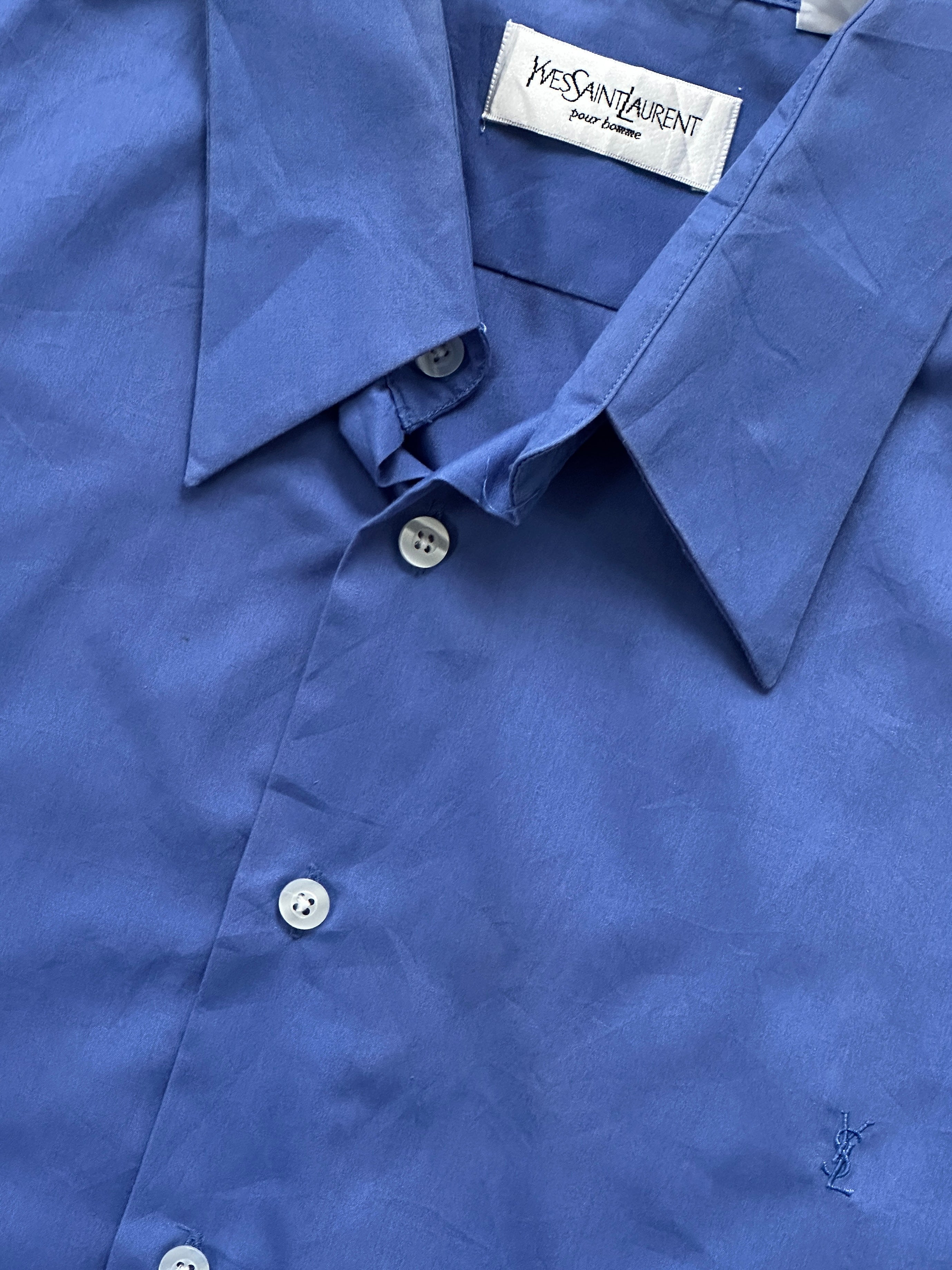 Yves Saint Laurent Pour Homme cotton dress shirt in XXL with logo, white fabric, and classic collar.