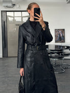 Vintage 1990s Floor Length Belted Leather Trench Coat - M - SYLK
