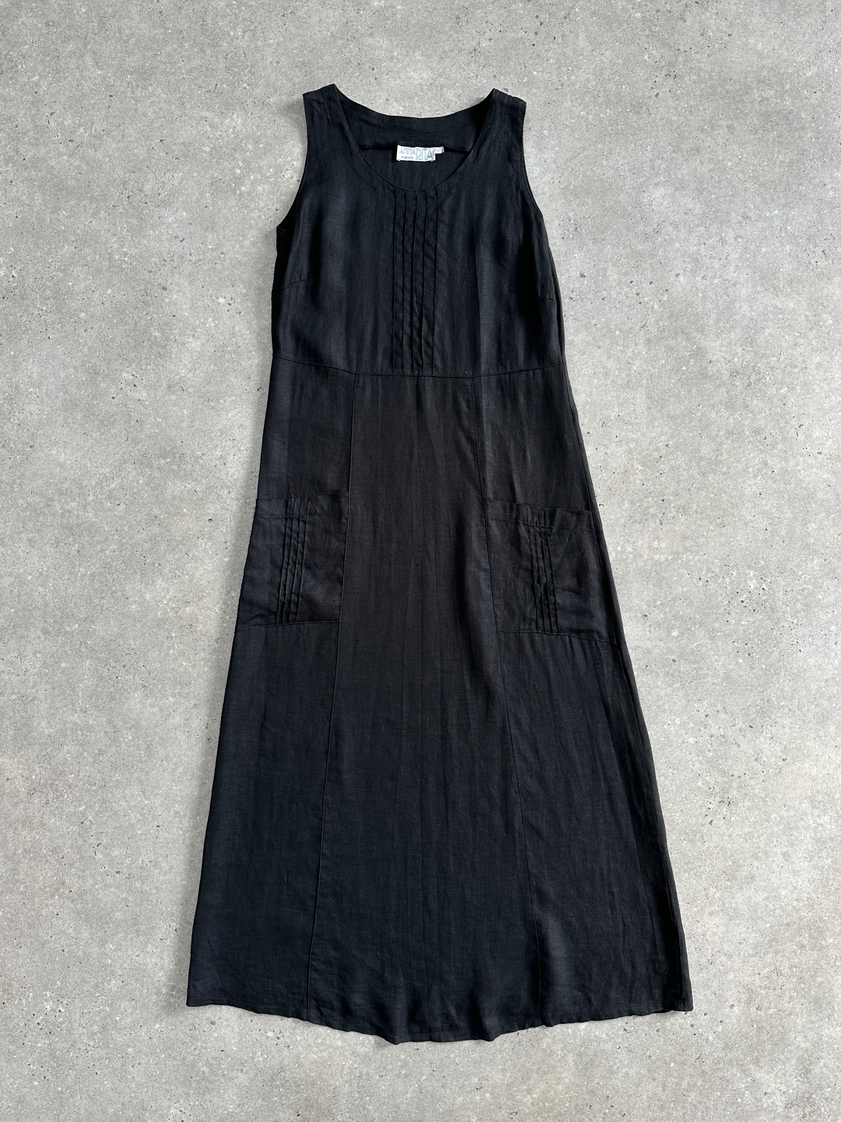 Vintage Pure Linen Maxi Dress in size S, showcasing a flowing, lightweight linen fabric with a relaxed, elegant silhouette.