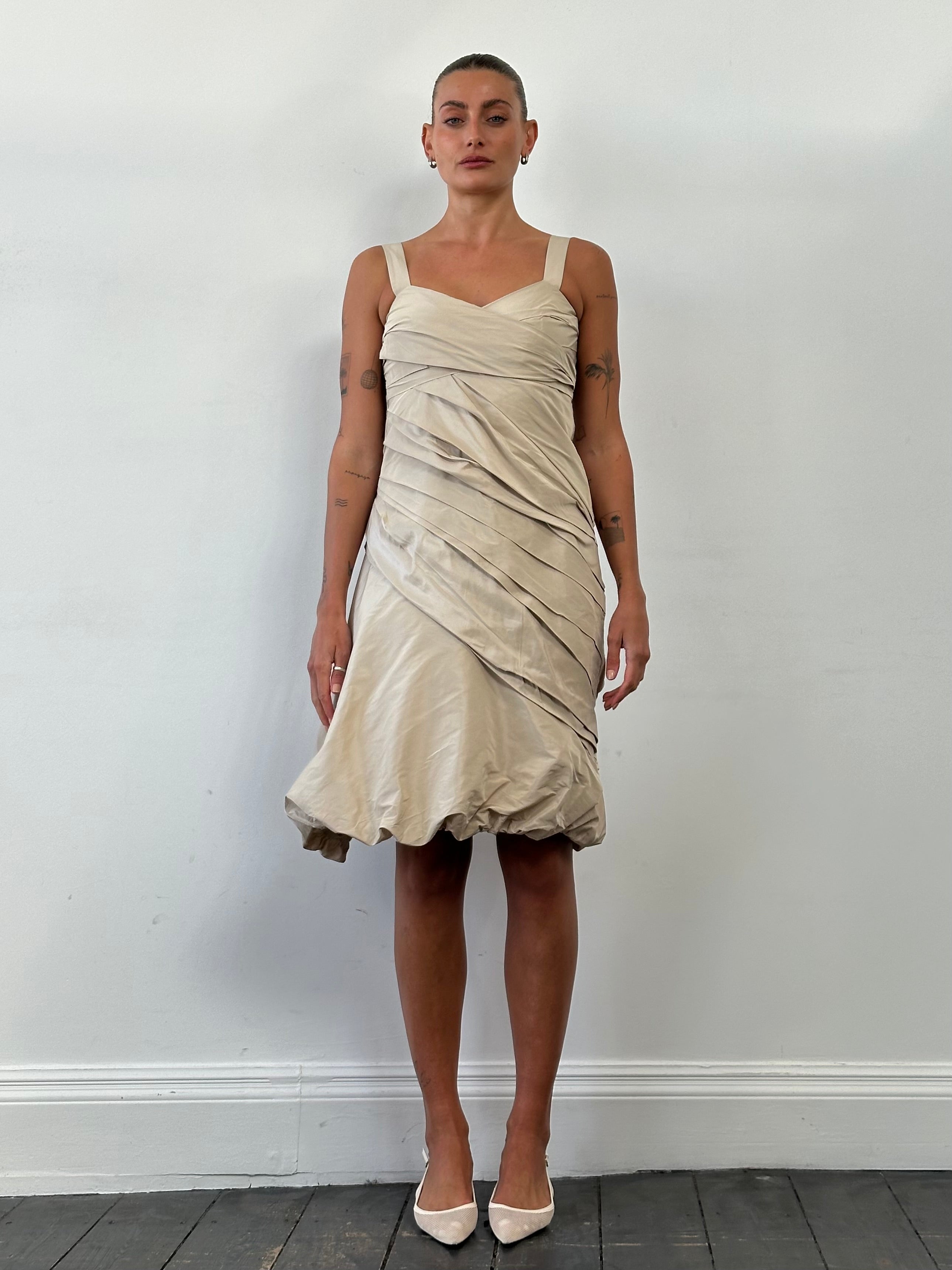 Max Mara silk mini dress with asymmetric bubble hem in size M/UK10, elegant and stylish for sophisticated occasions.