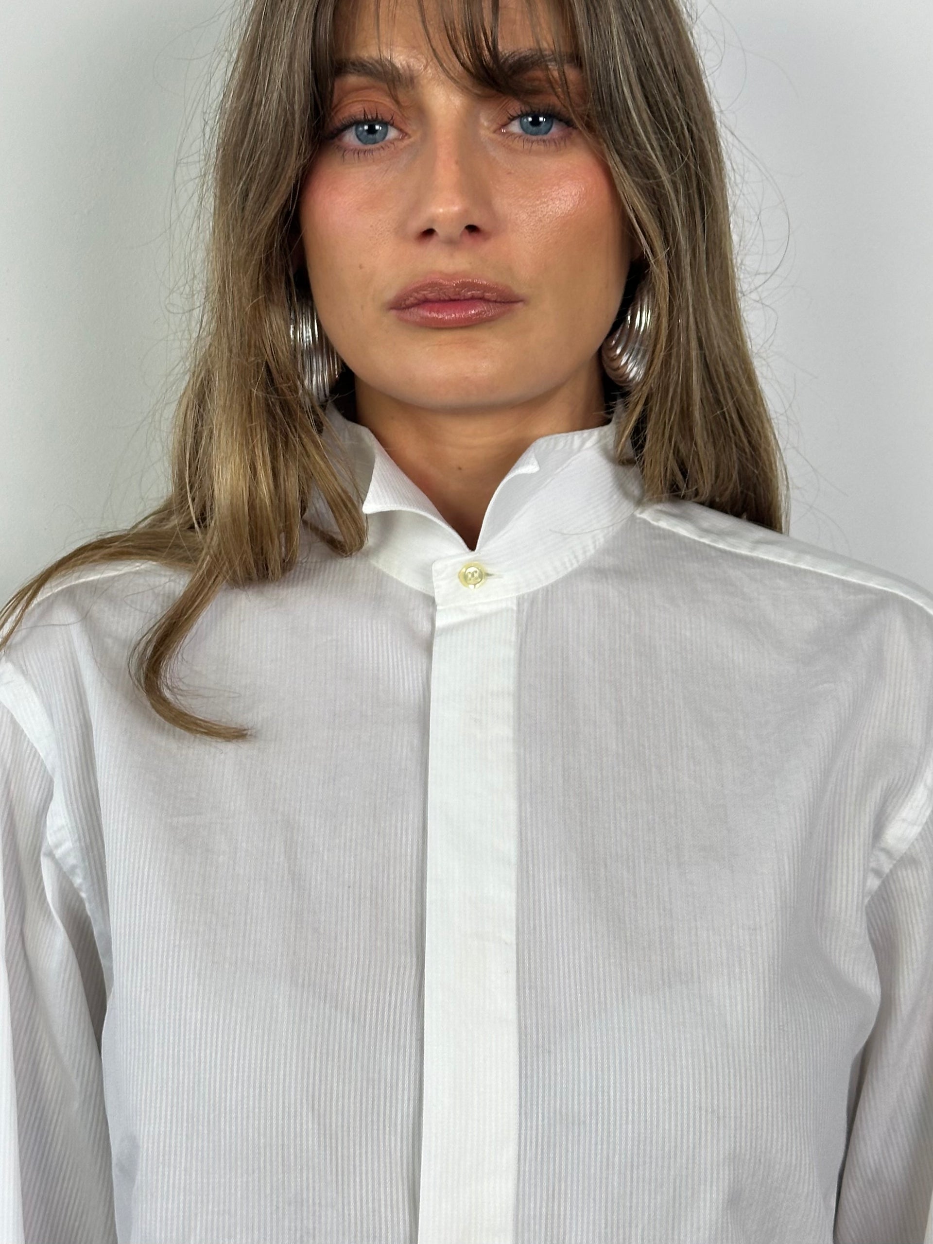 Italian Vintage Pure Cotton Wing Collar Shirt L White L M