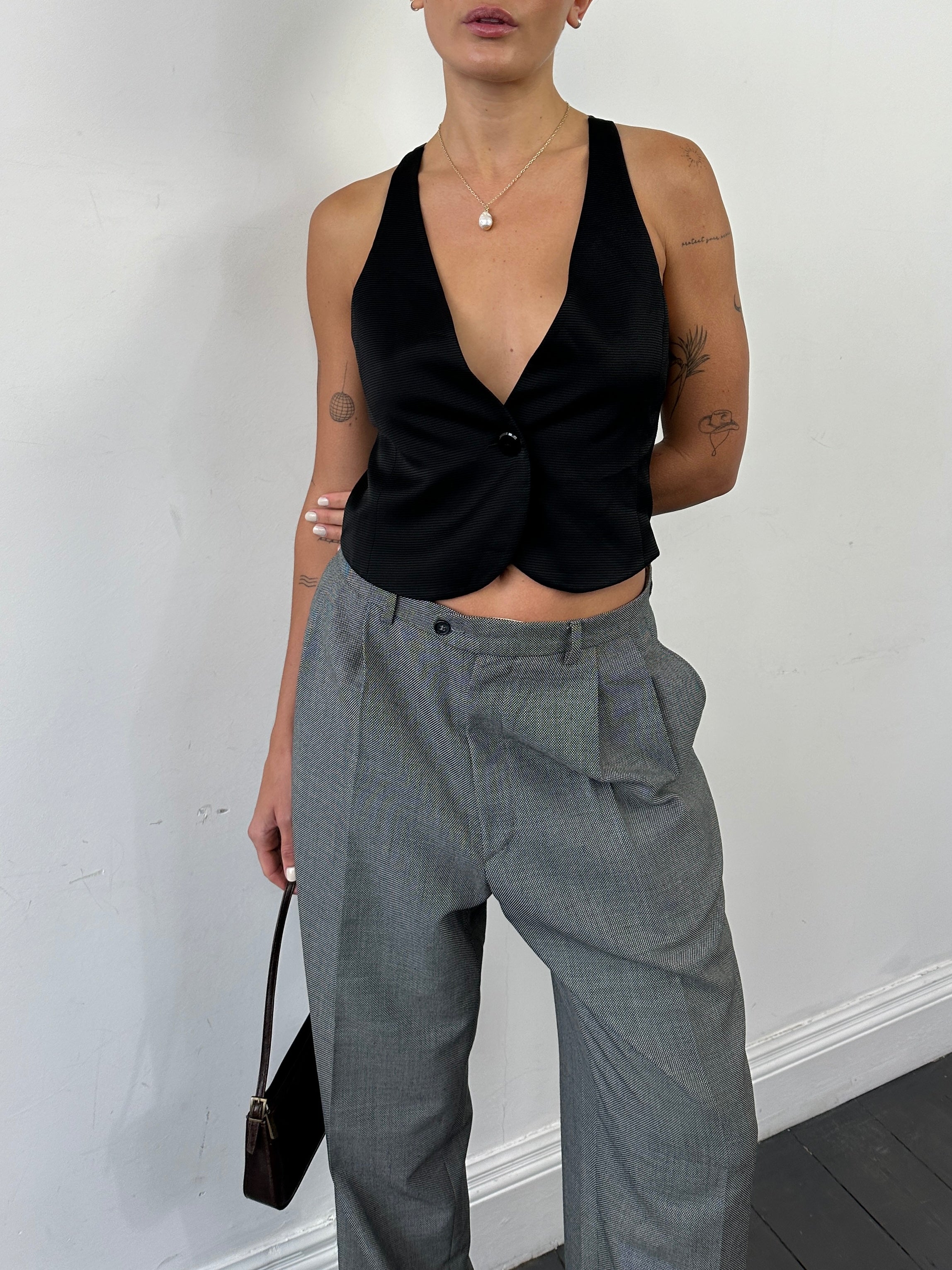 Emporio Armani tailored silk mesh back waistcoat in size small, featuring a sleek design and classic style.
