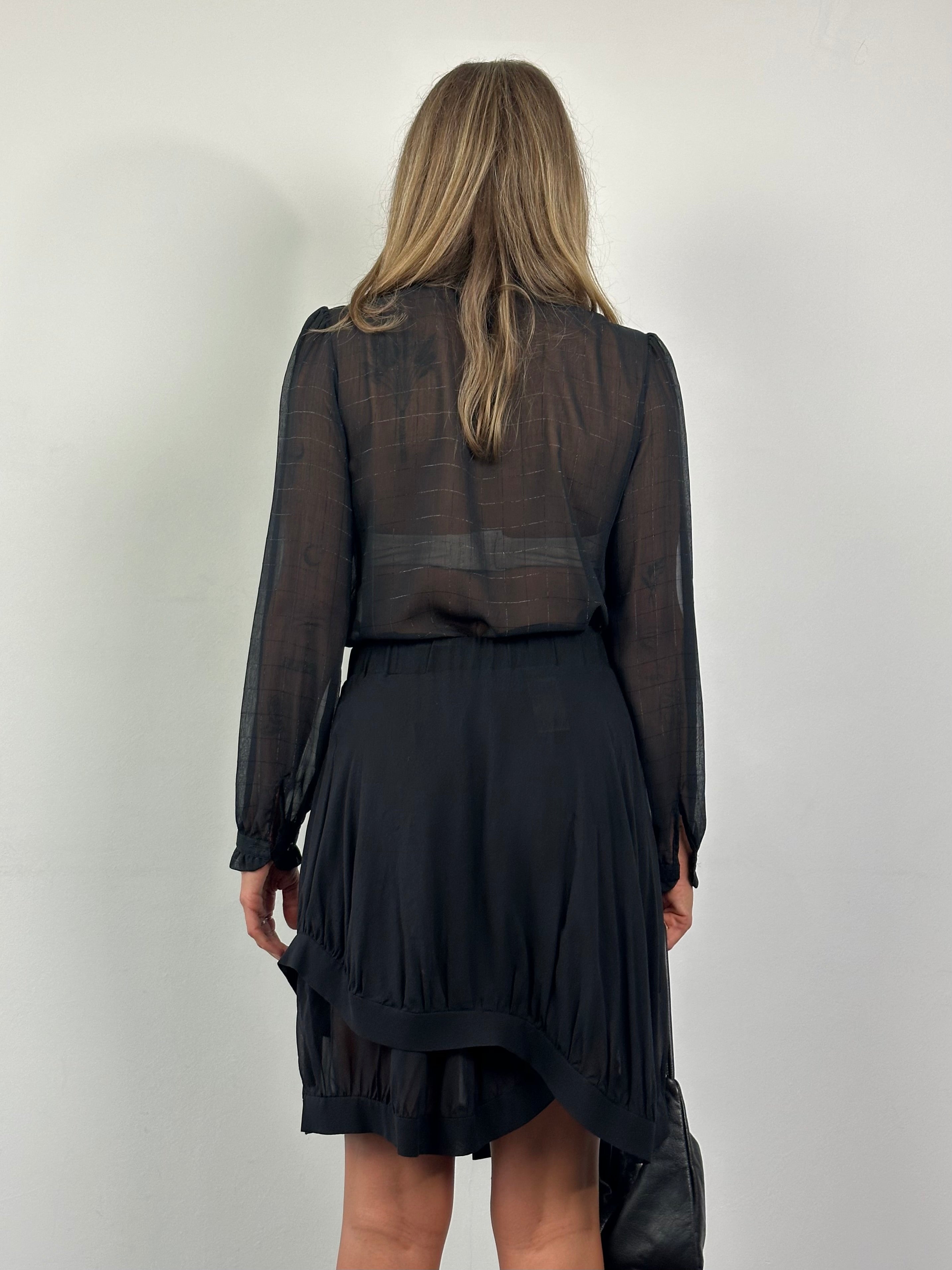 Giorgio Armani pure silk layered skirt in beige, displayed flat with a flowing, elegant design for women’s fashion.