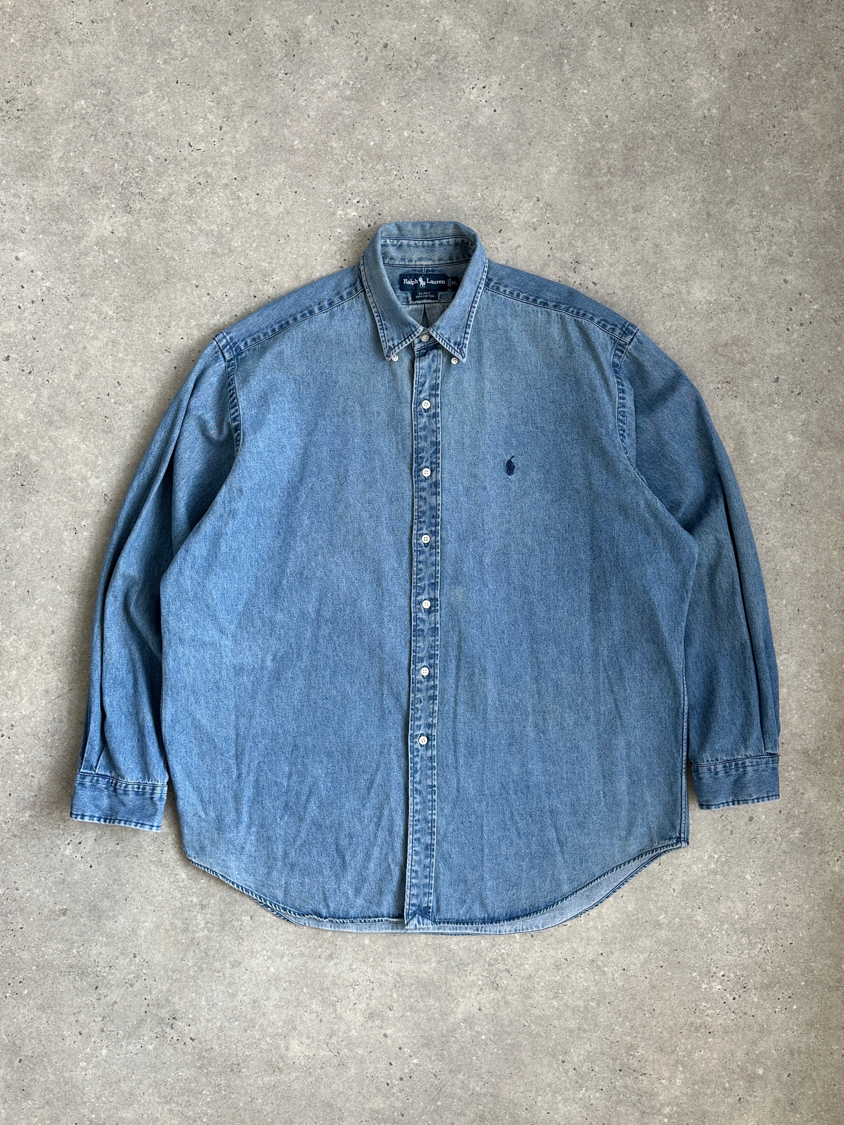 Ralph Lauren denim logo shirt in XXL, featuring a classic design with a prominent brand logo on the front.
