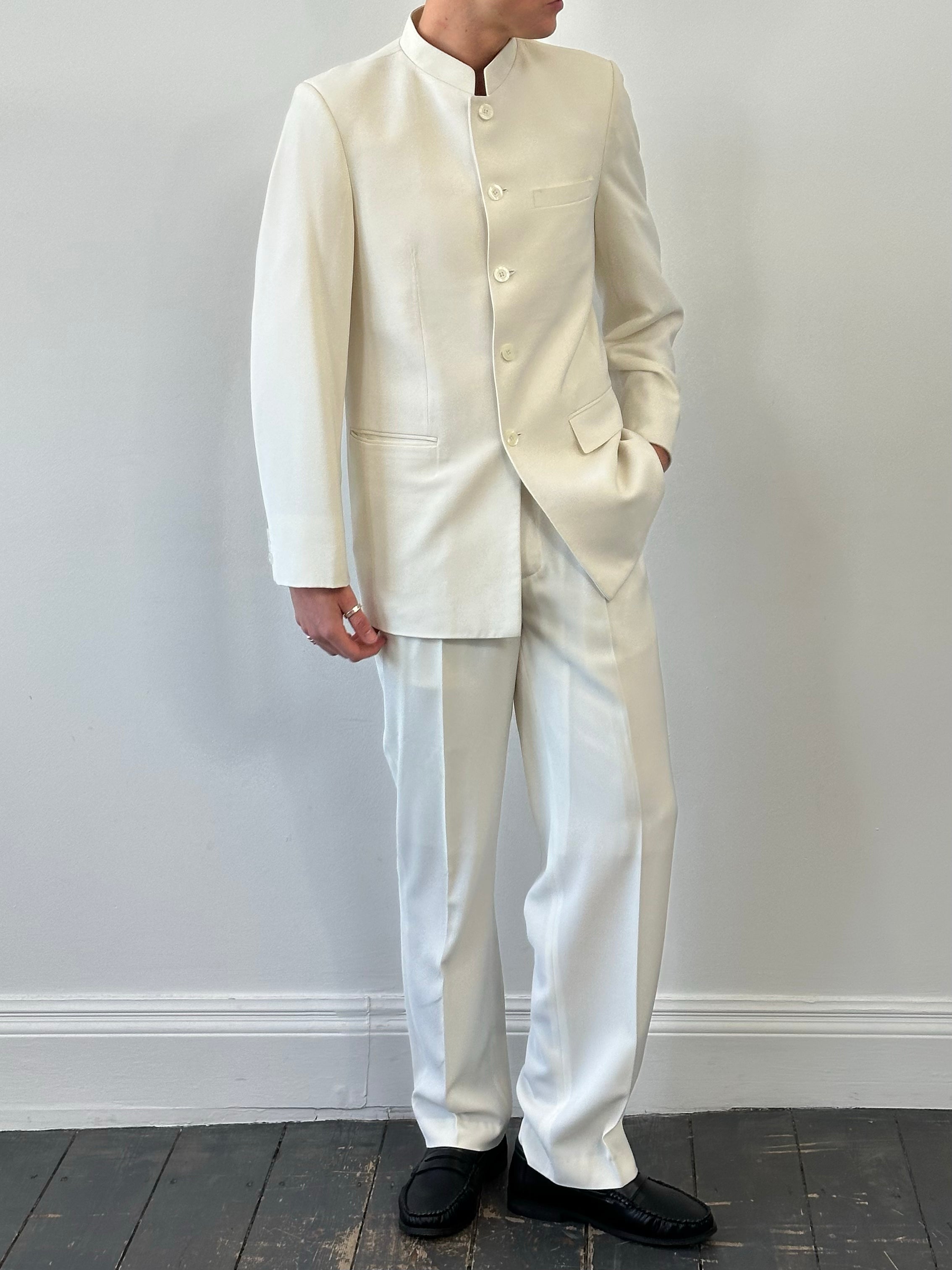 Vintage 1990s Collarless Tailored Suit - 40R/W30