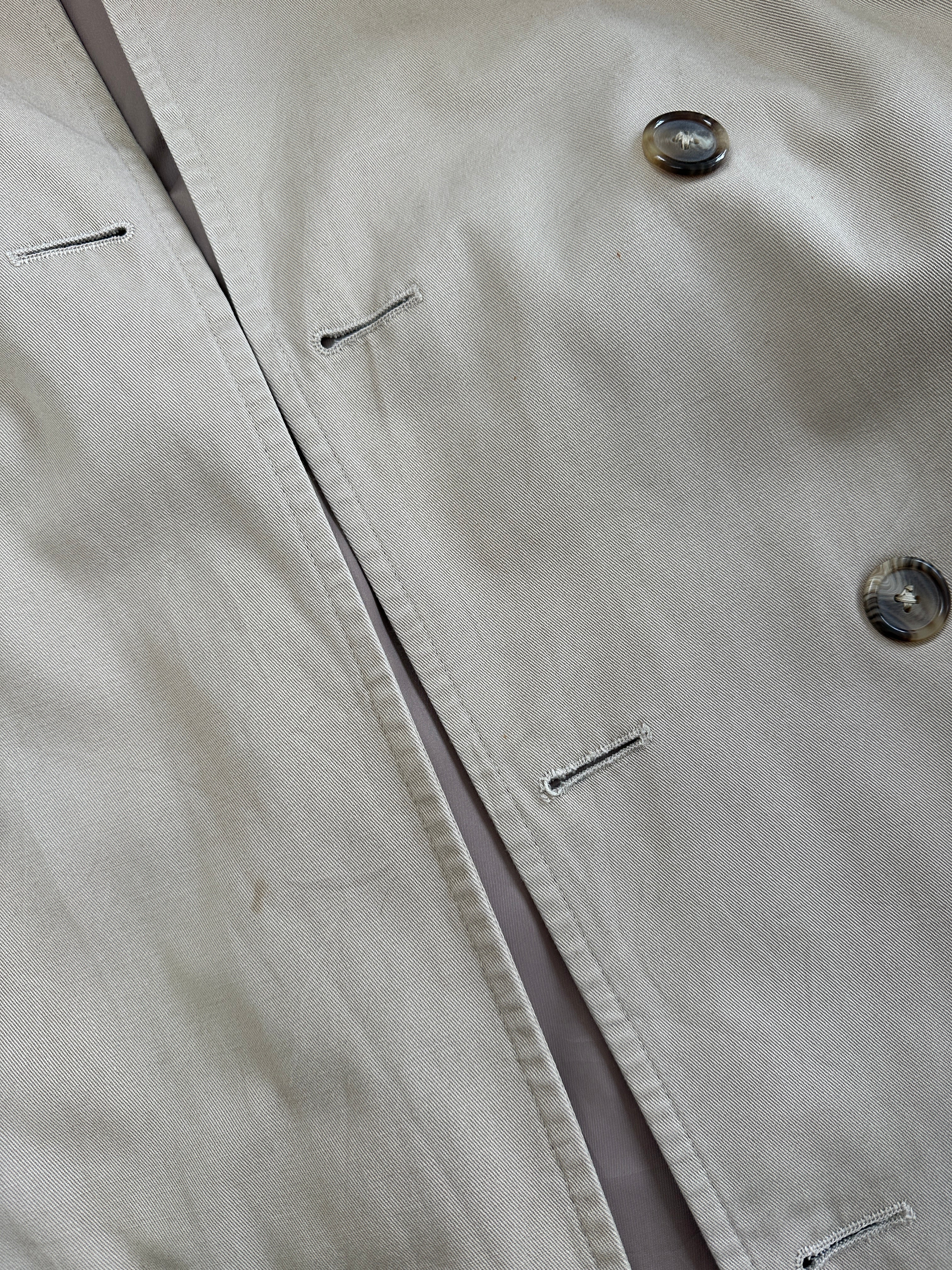 Christian Dior Monsieur cotton double-breasted belted trench coat in size L/XL, showcasing classic design and tailored fit.