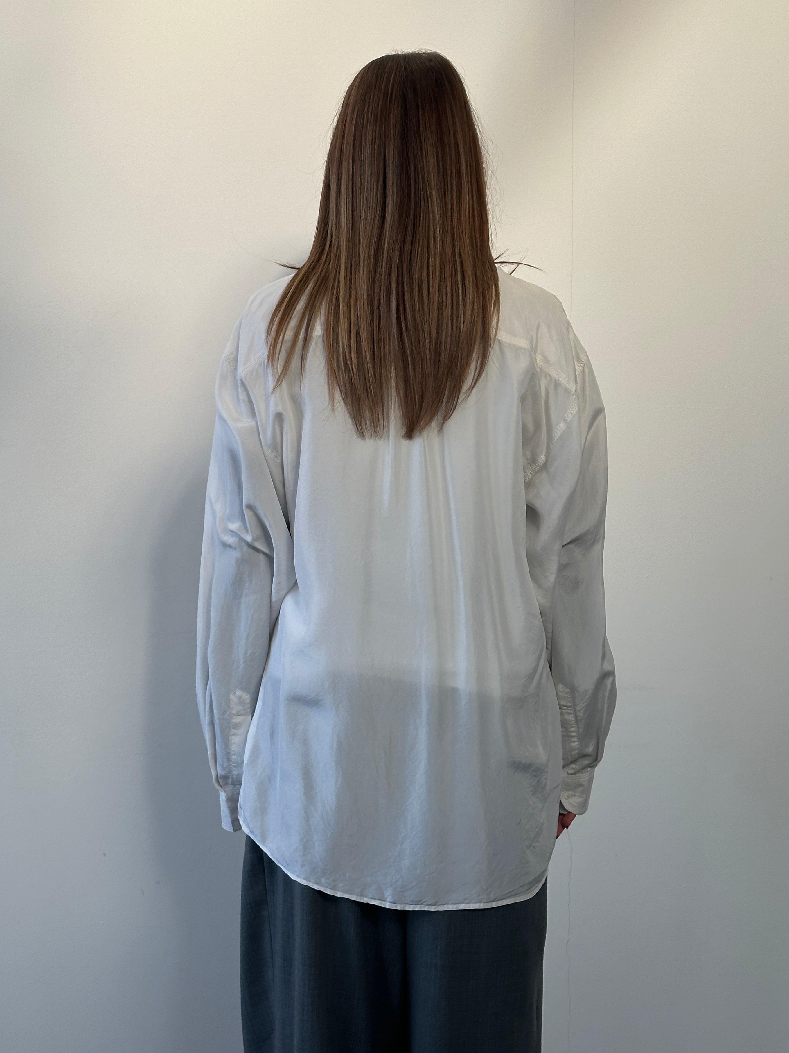 Vintage 1990s pure silk shirt in XL size, featuring a classic design with a soft, shiny fabric and vintage style.