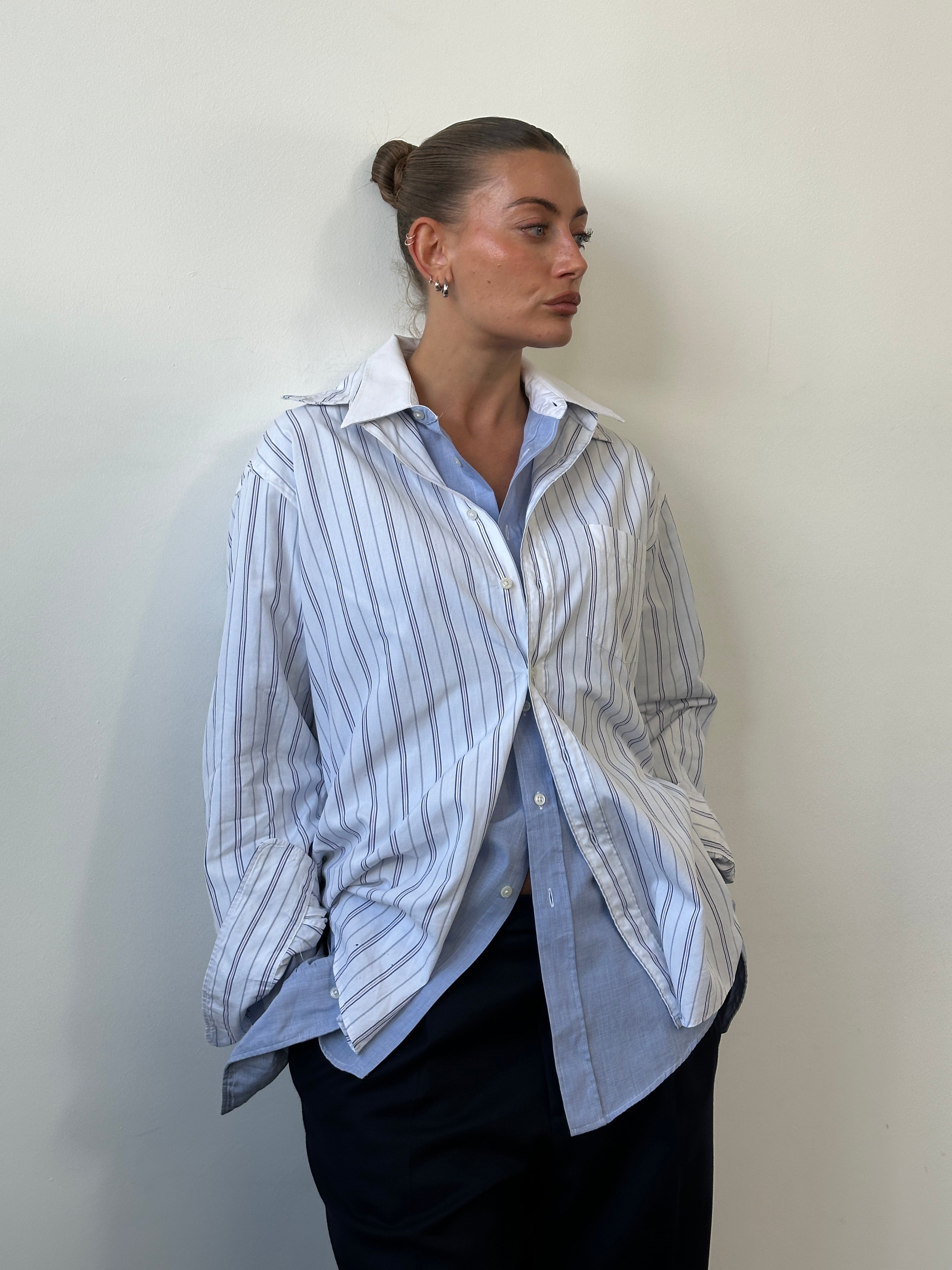 Christian Dior 1980s stripe pure cotton logo shirt in size large, featuring bold colorful stripes and the Dior logo.