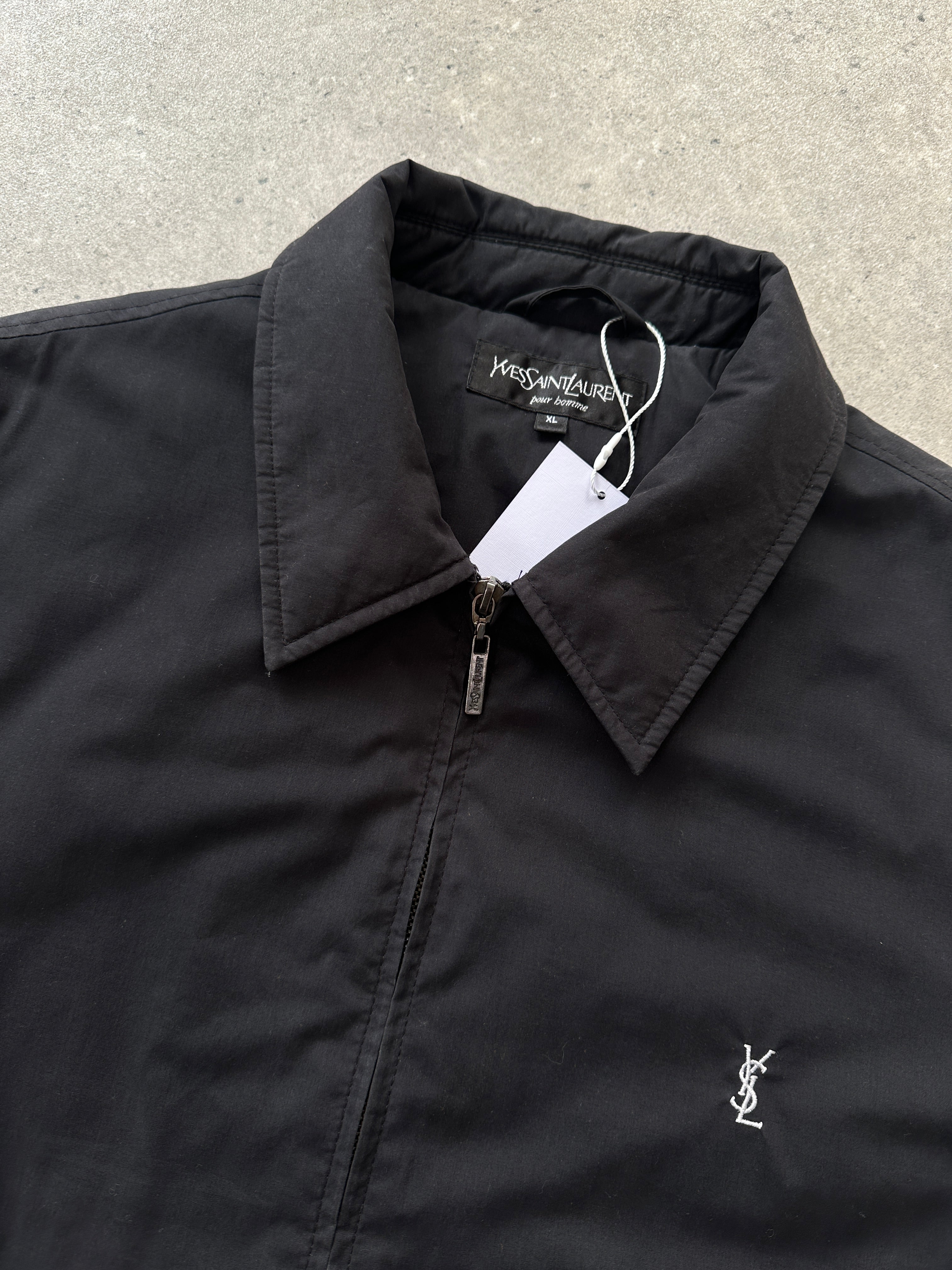 Yves Saint Laurent Pour Homme logo padded bomber jacket in XL, featuring quilted design and brand logo on the front.