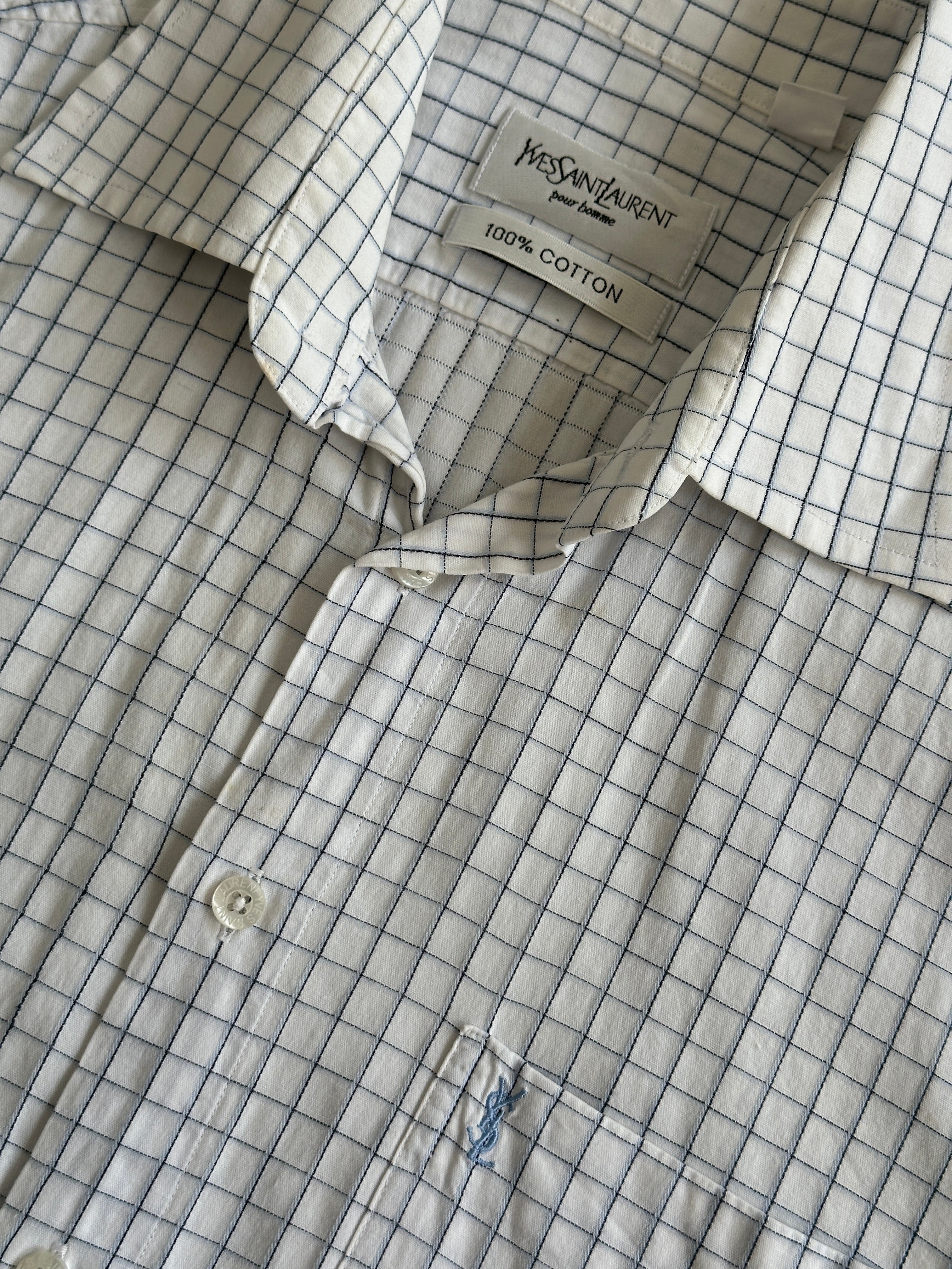 Yves Saint Laurent Check Pure Cotton Short Sleeve Logo Shirt - M - SYLK