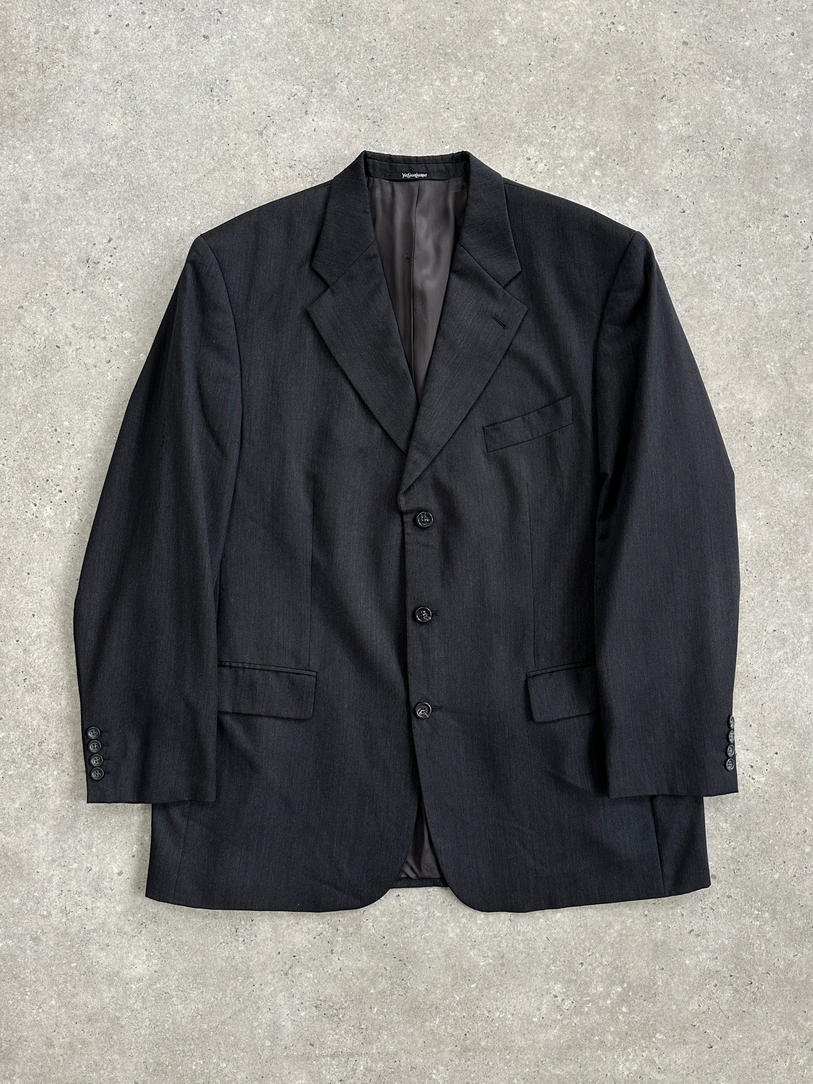 Yves Saint Laurent Pour Homme 1990s pure wool single-breasted blazer in size 48R/XXL, dark tailored jacket with lapels and buttons