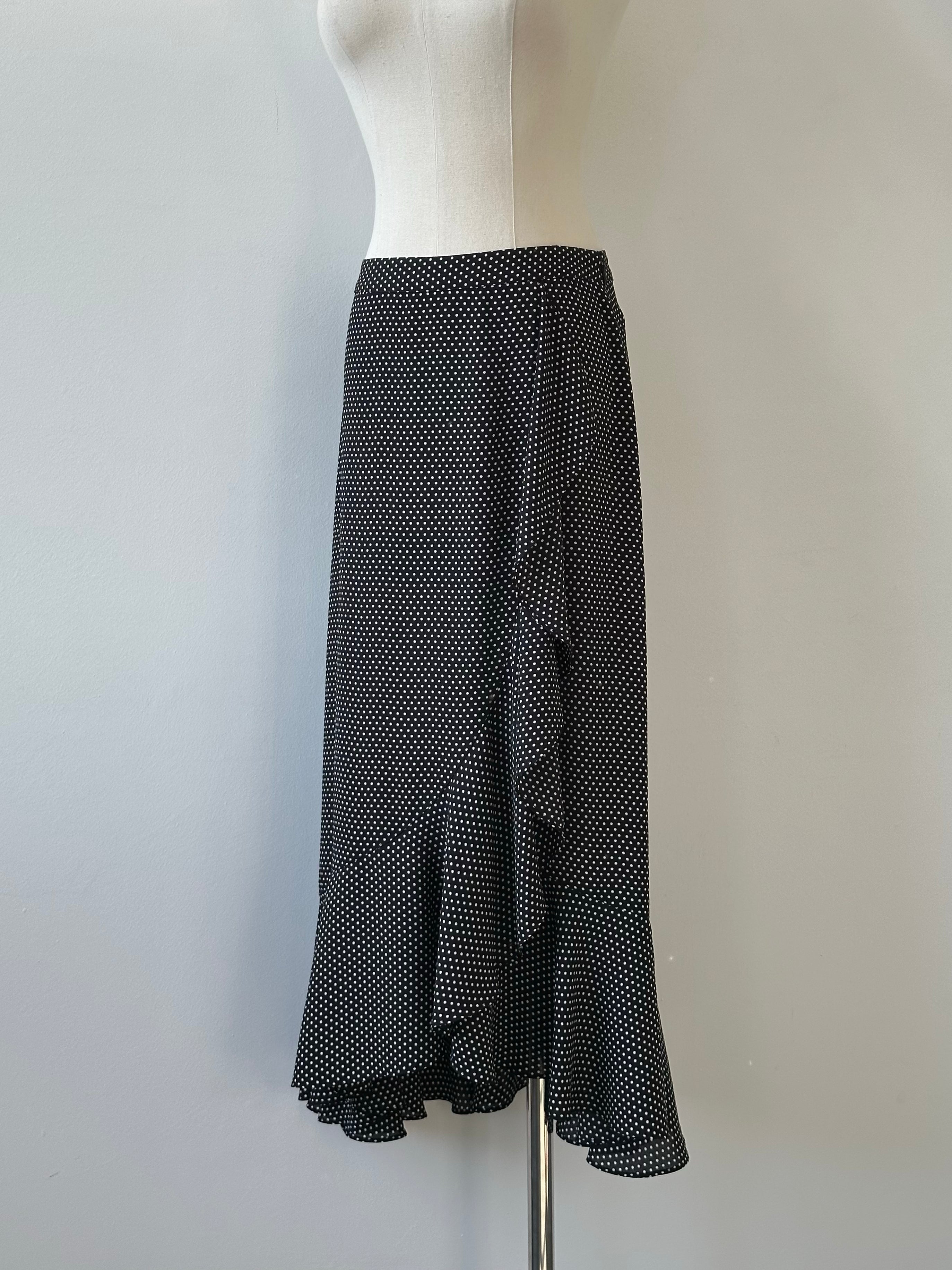 Vintage 2000s Polka Dot Ruffle Midi Skirt - W26