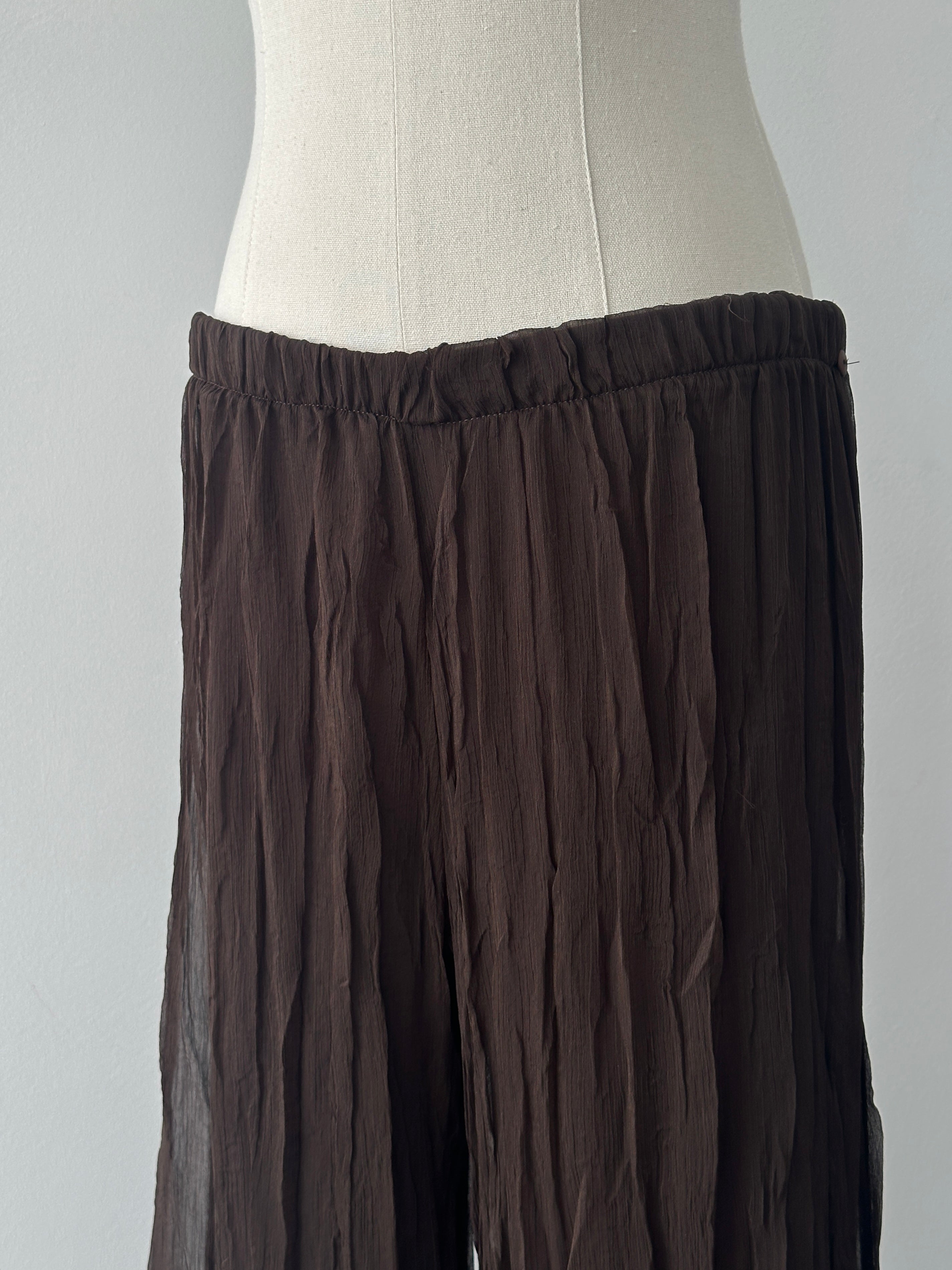 French Vintage 1990s Crinkle Flared Trousers - W28