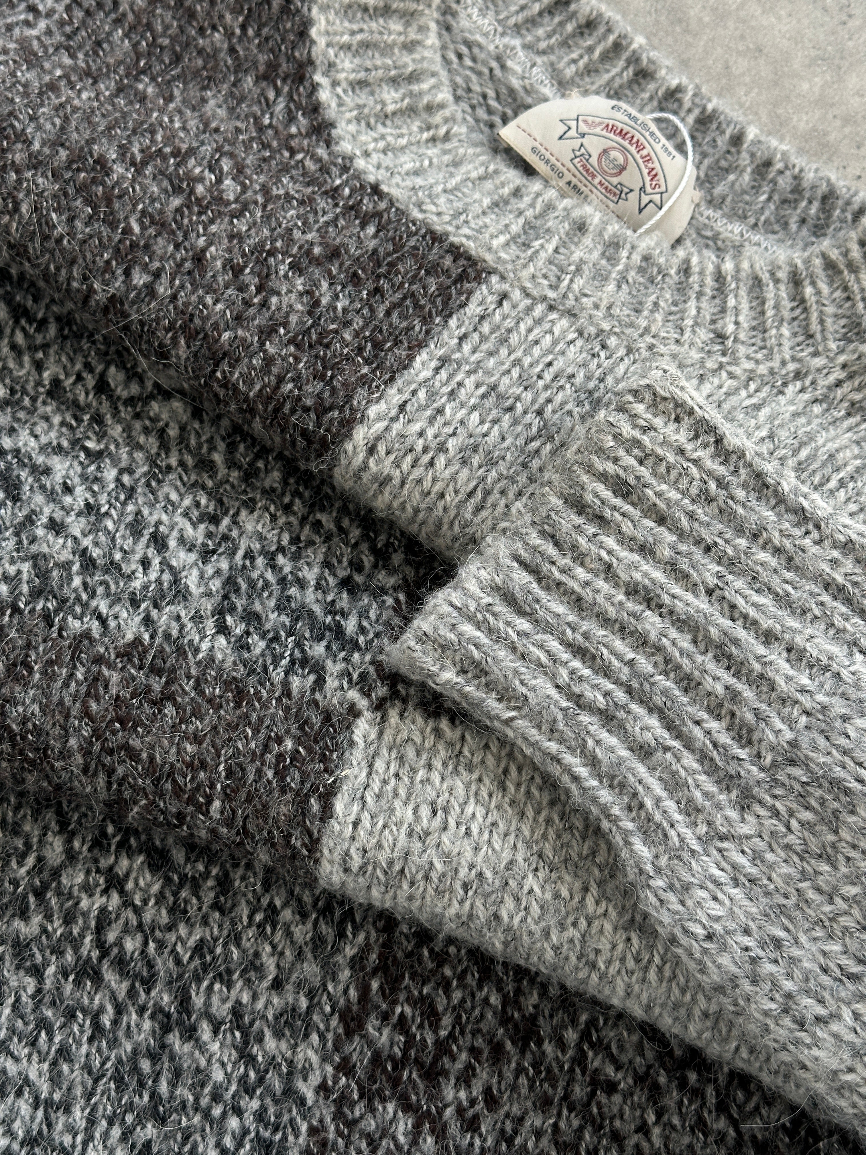 Armani Jeans wool alpaca check knitted jumper in XL, featuring a cozy, patterned design with a classic fit.