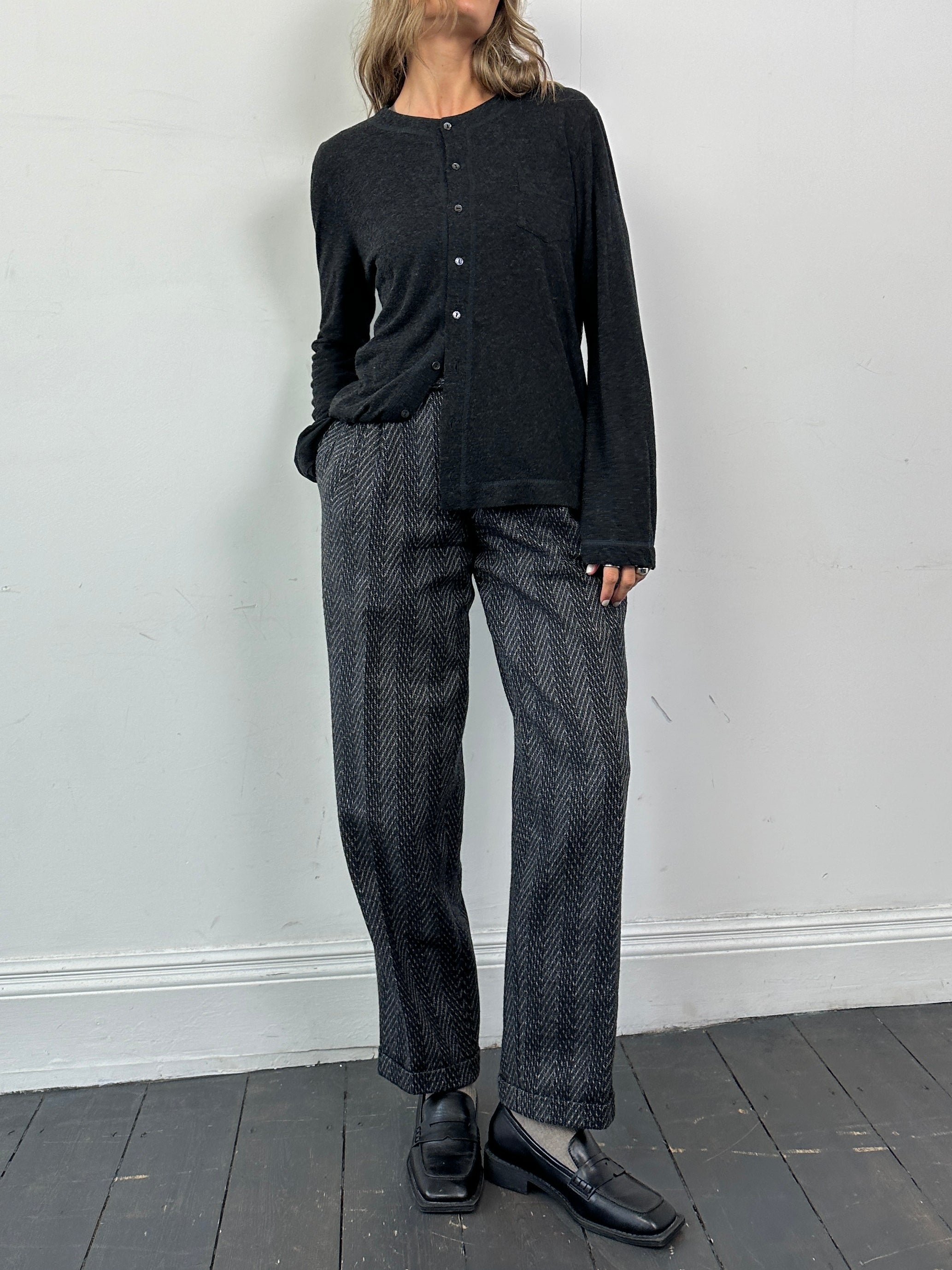 Dolce & Gabbana wool PJ-style lightweight long-sleeve T-shirt in black, size M, featuring a relaxed fit and soft fabric.