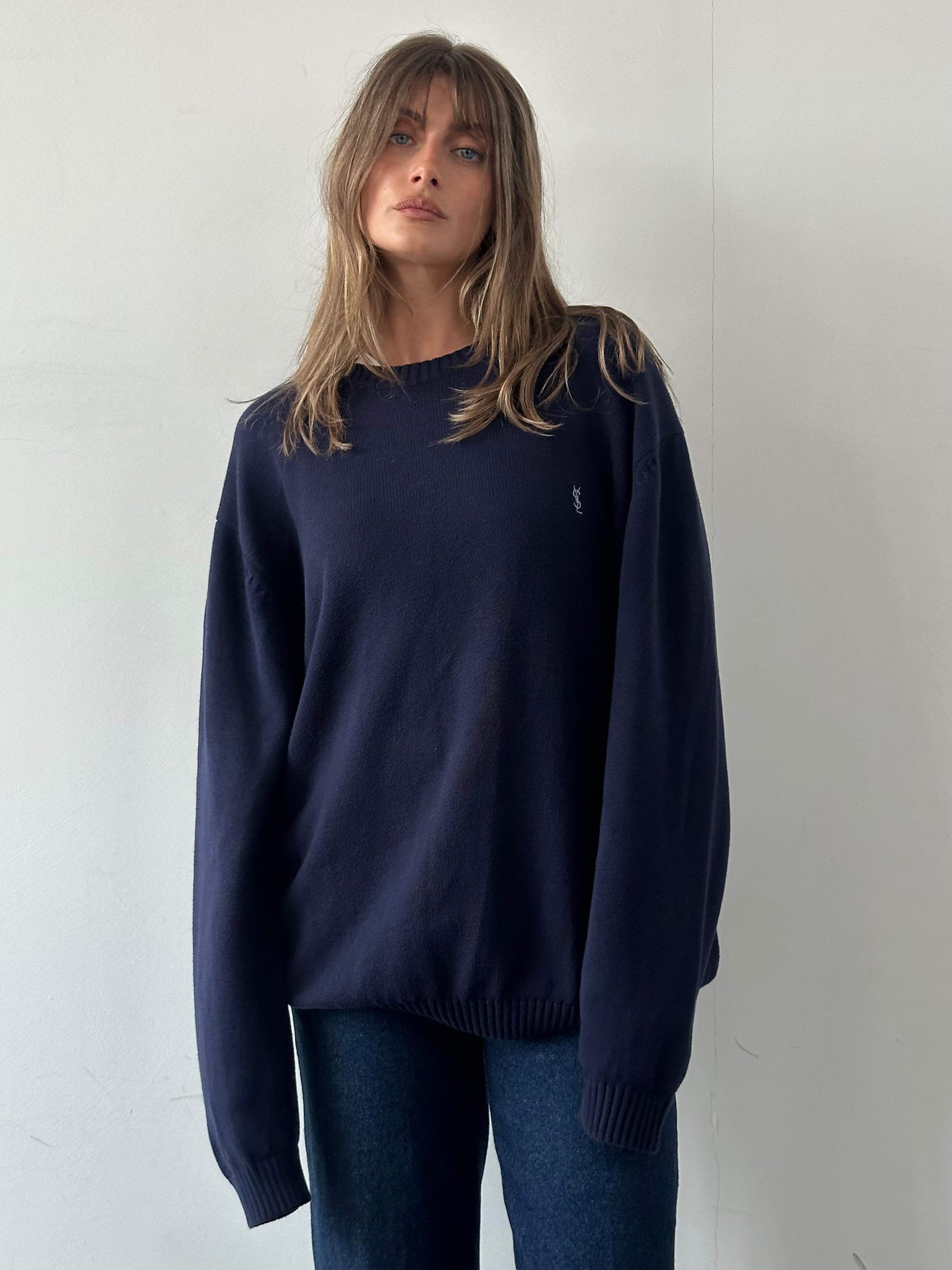 Yves Saint Laurent Pour Homme pure cotton knitted logo jumper in XXL, featuring a classic design with the YSL logo.