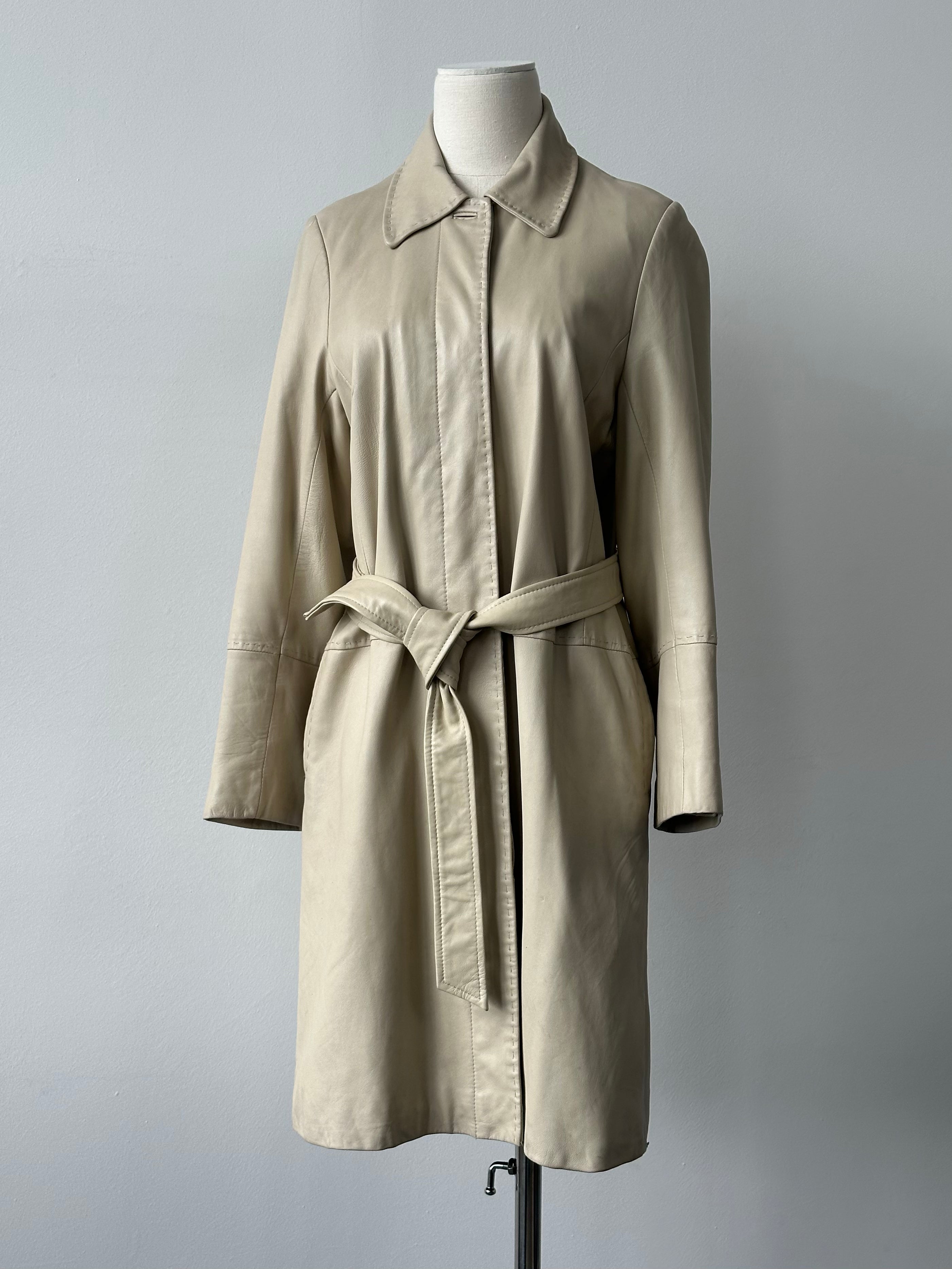 Vintage 1990s Leather Belted Trench Coat - S