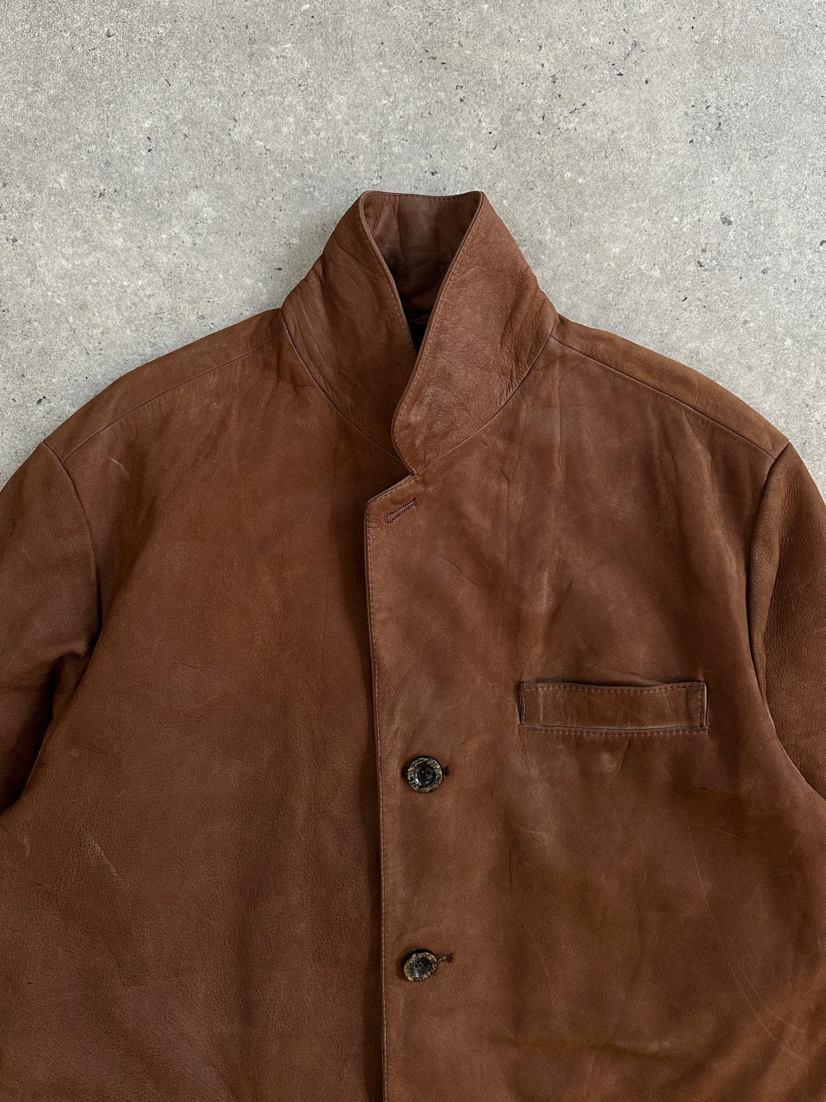 Marlboro Classics 1990s leather jacket in size L/XL, showing black leather with classic design and vintage style details.