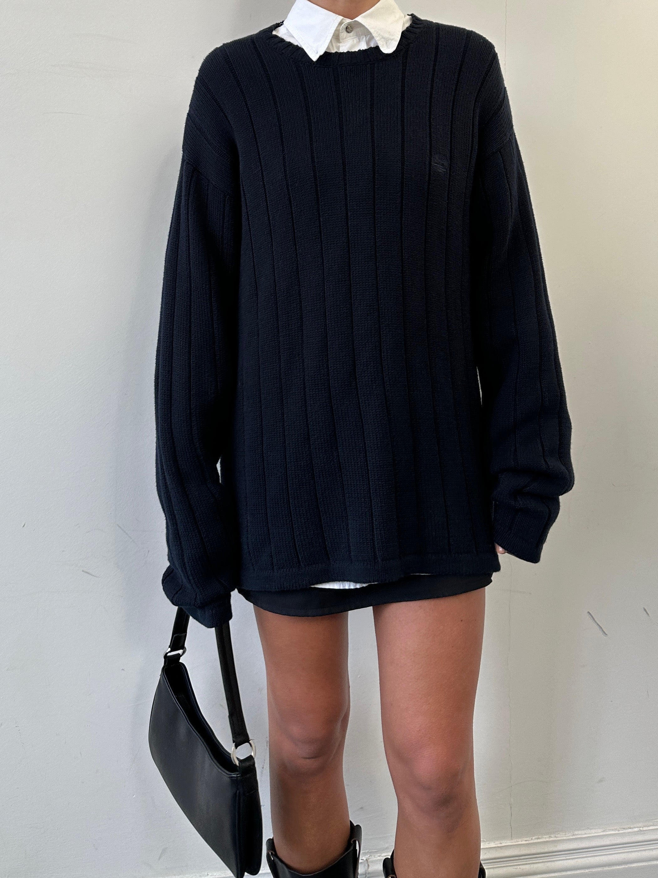 Timberland pure cotton knitted logo jumper in XXL, featuring a classic design with Timberland logo on the chest, navy color.