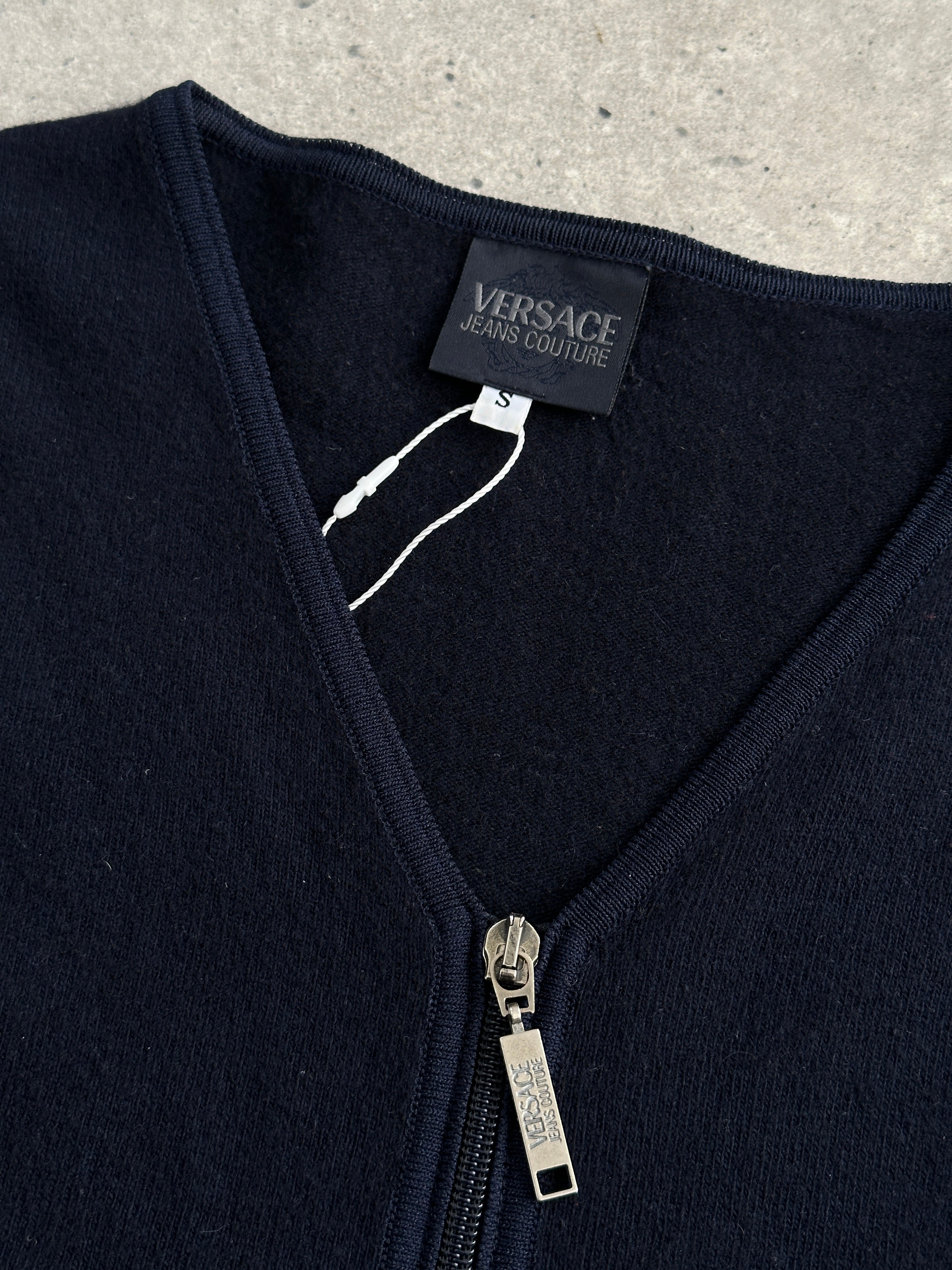 Versace Jeans Couture two-piece cami and cardigan set in size S, featuring a stylish, coordinated knitwear design.