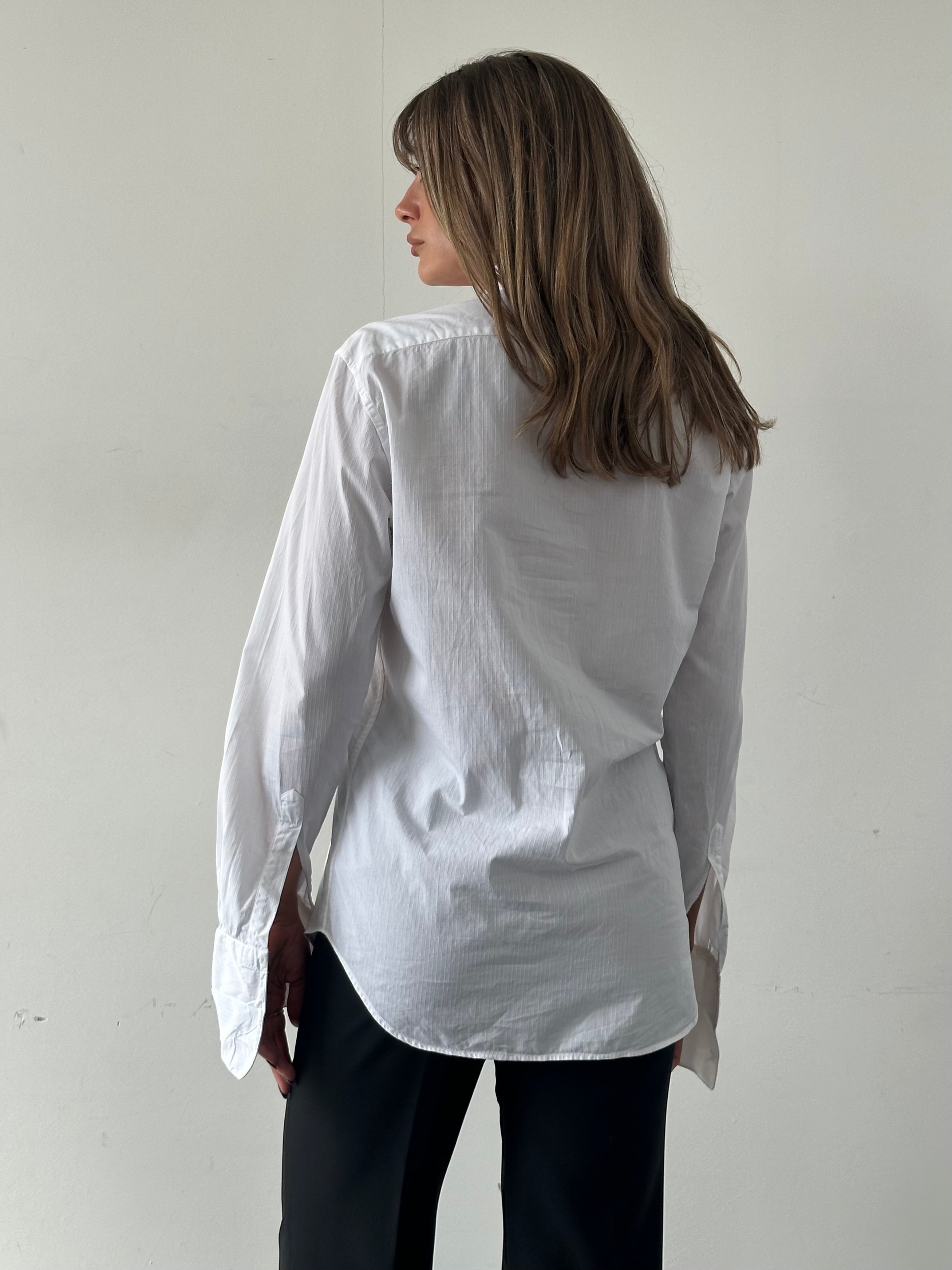 Pierre Cardin pure cotton wing collar dress shirt in size M, showcasing the classic white shirt with a wing collar and button front.