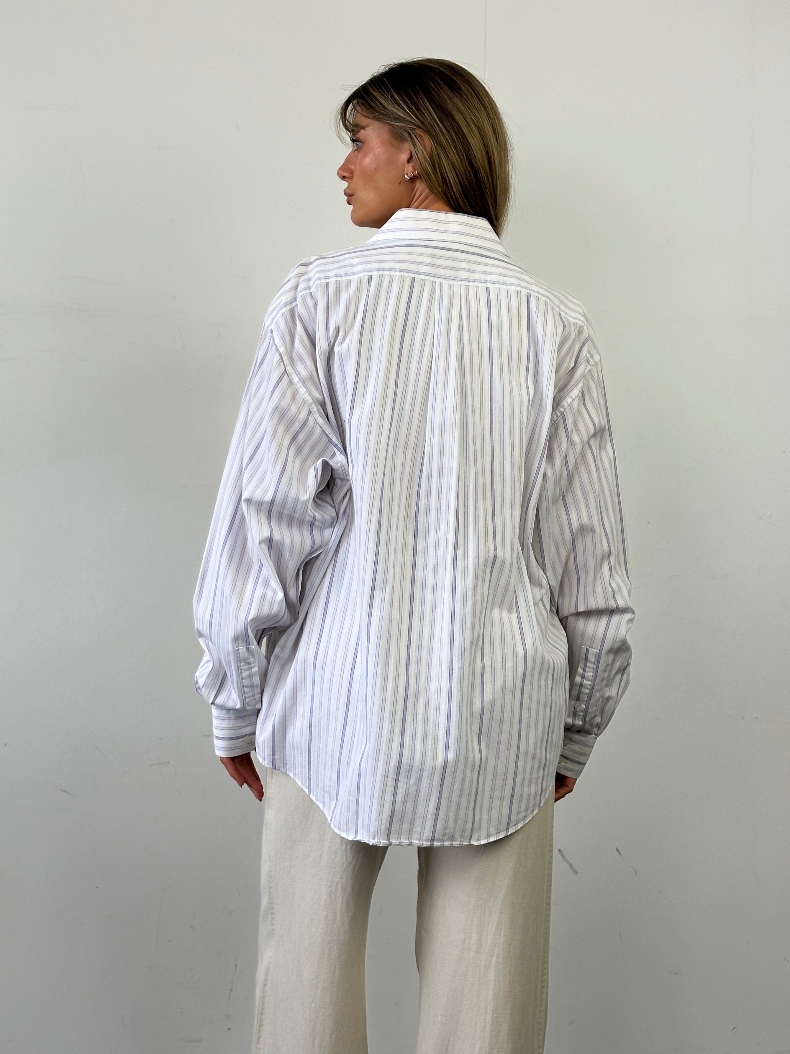 Yves Saint Laurent Pour Homme stripe pure cotton logo shirt in XL, shown laid flat with visible collar and striped pattern.