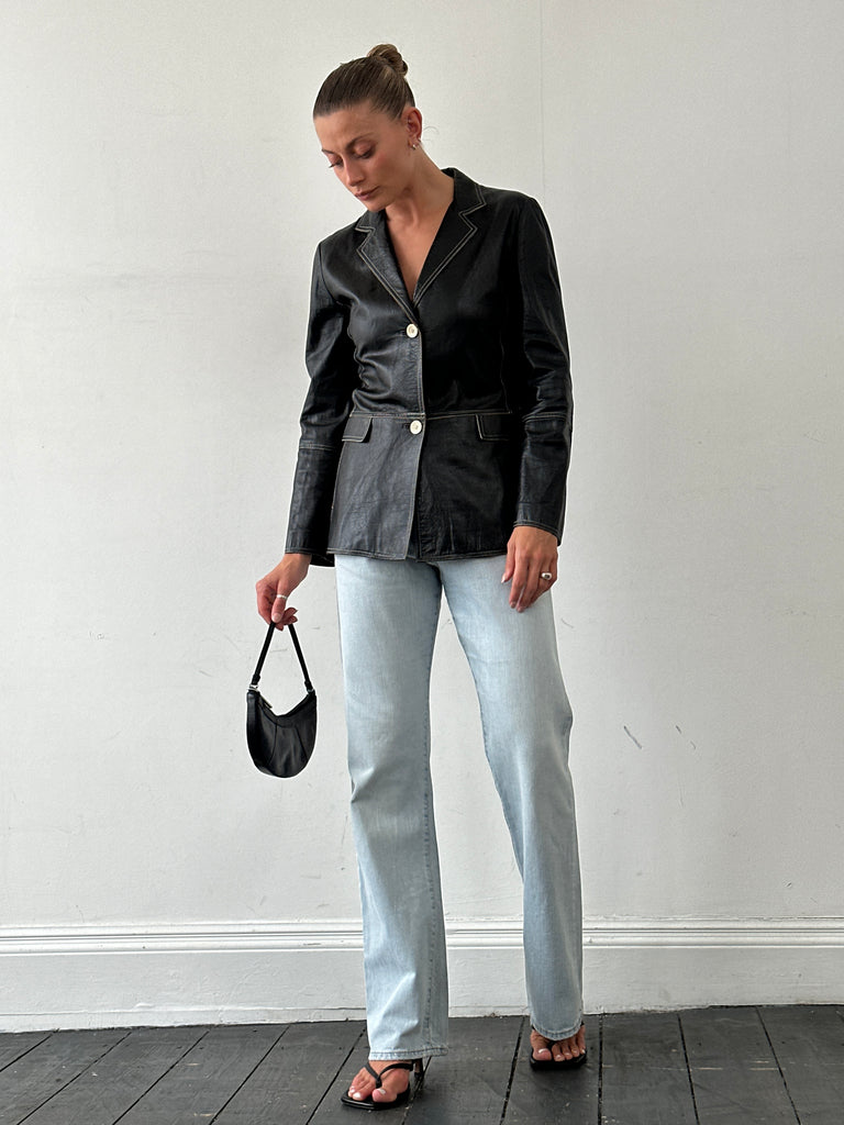 Marella Contrast Stitch Leather Jacket - S - SYLK