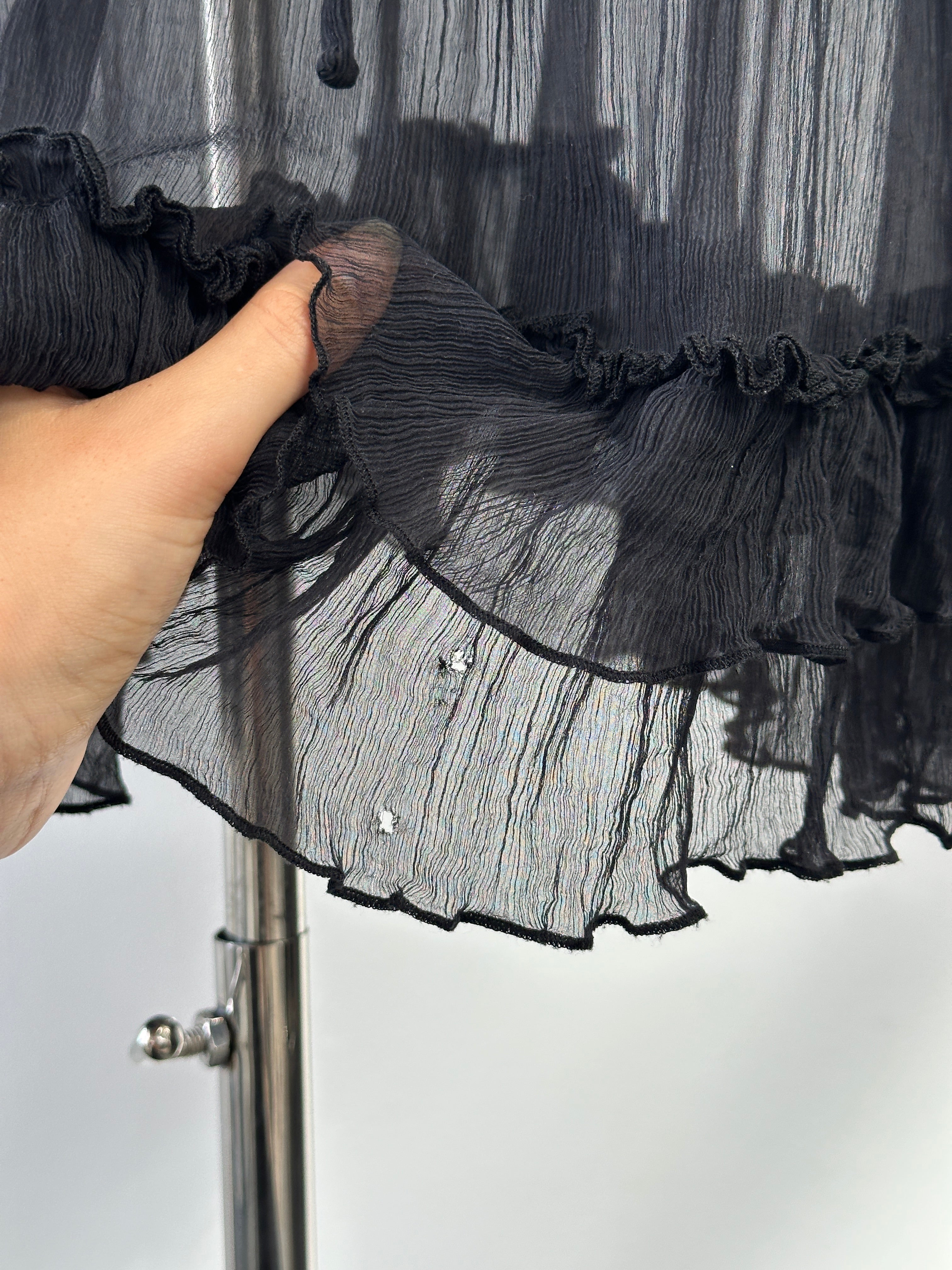 Vintage 2000s Sheer Crinkle Ruffle Midi Dress - M