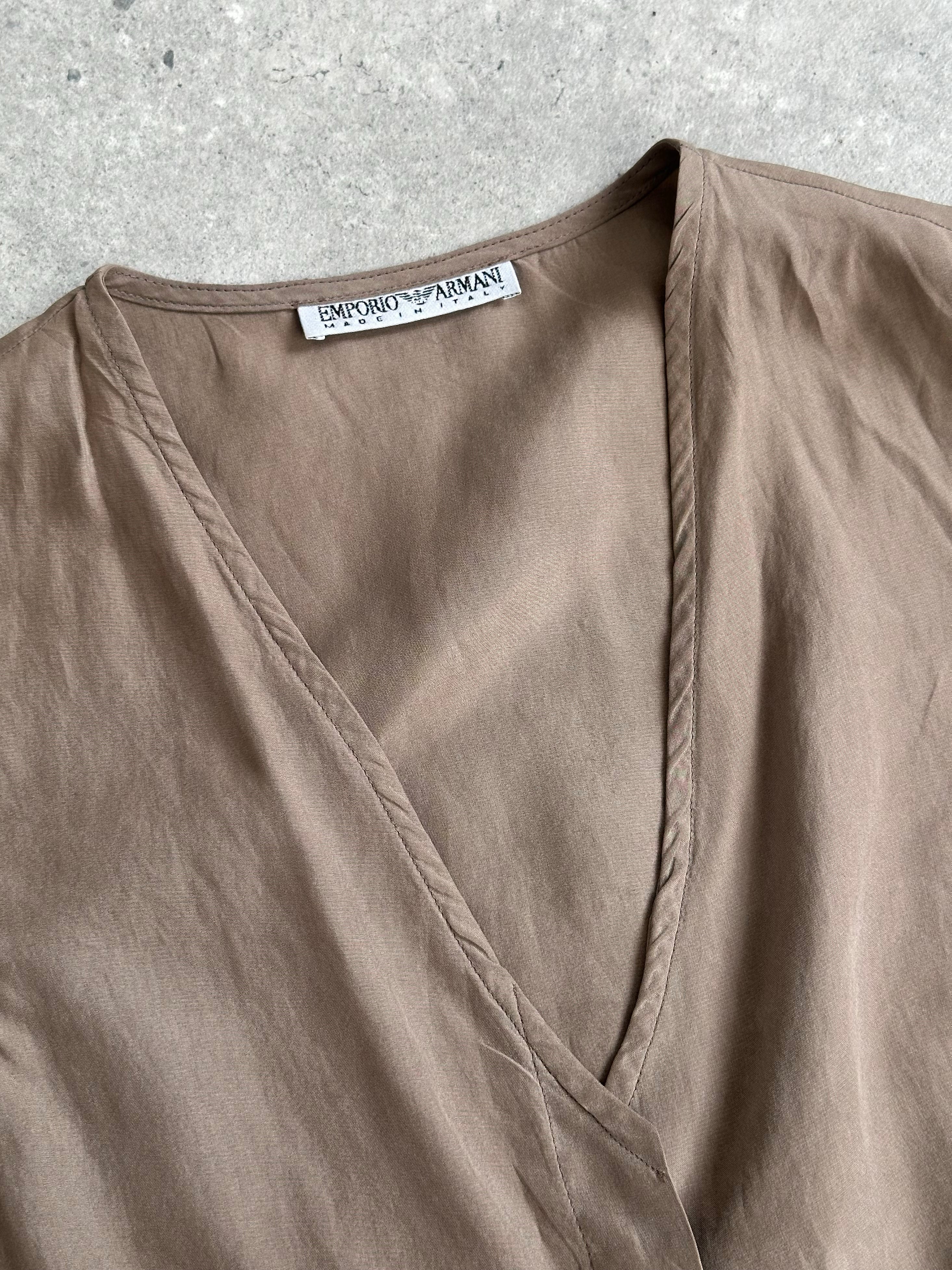 Emporio Armani 2000s pure silk sleeveless top in white, minimal design, size small, featuring a sleek and elegant style.