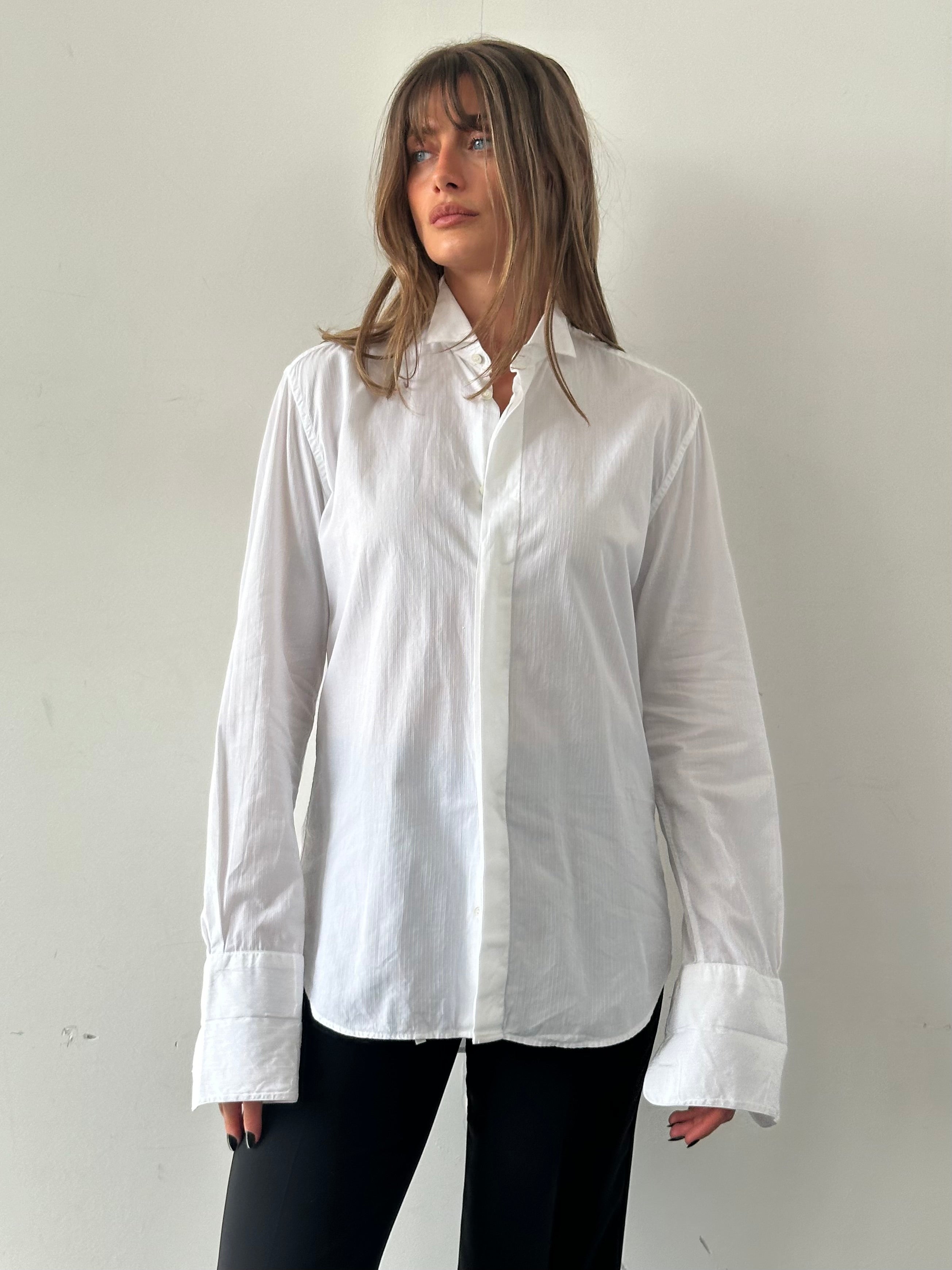 Pierre Cardin pure cotton wing collar dress shirt in size M, white with classic button-up design and long sleeves.