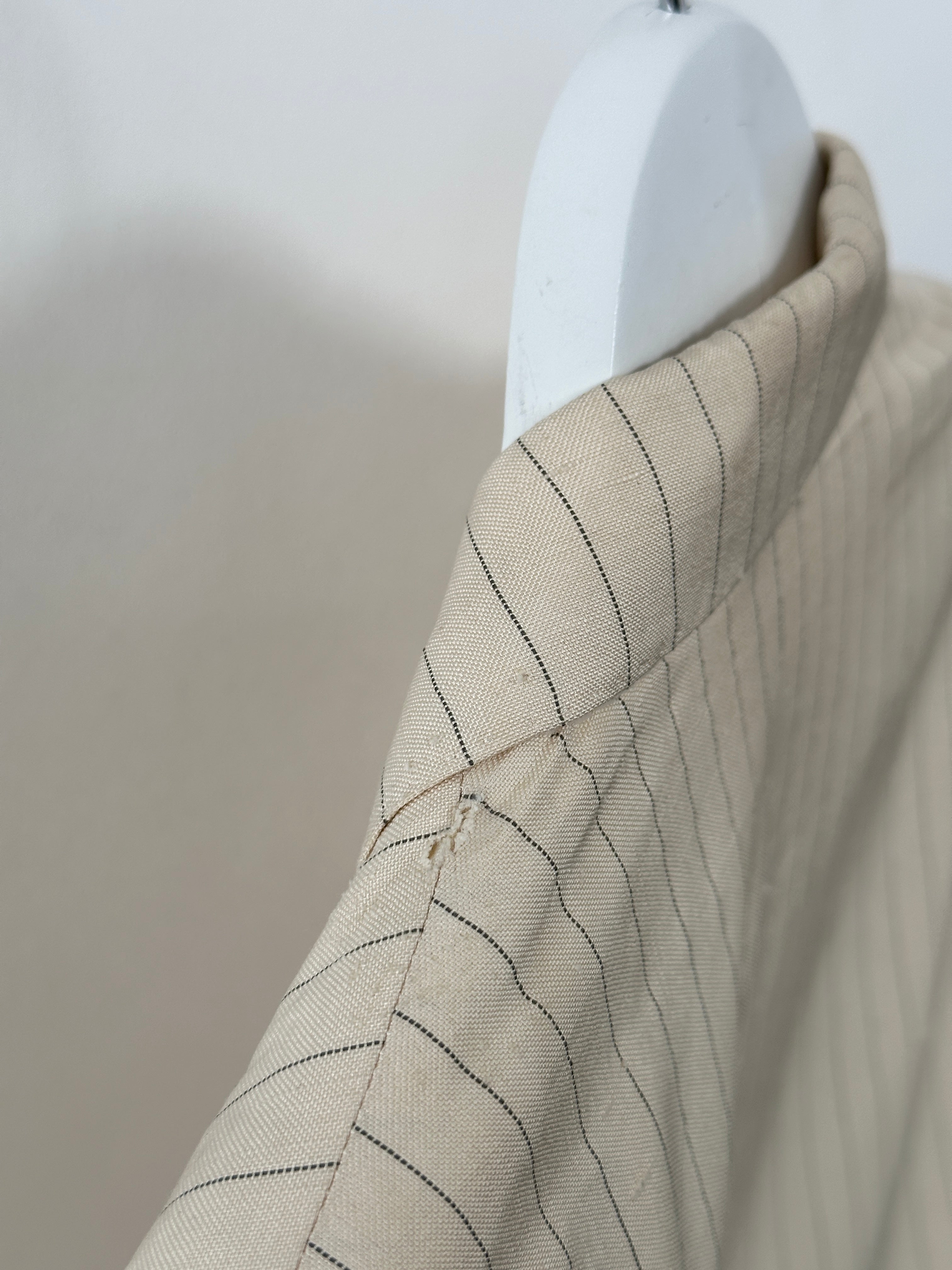 Pierre Cardin pure silk stripe double-breasted blazer in size 36R/S, tailored fit with classic lapels and button details.