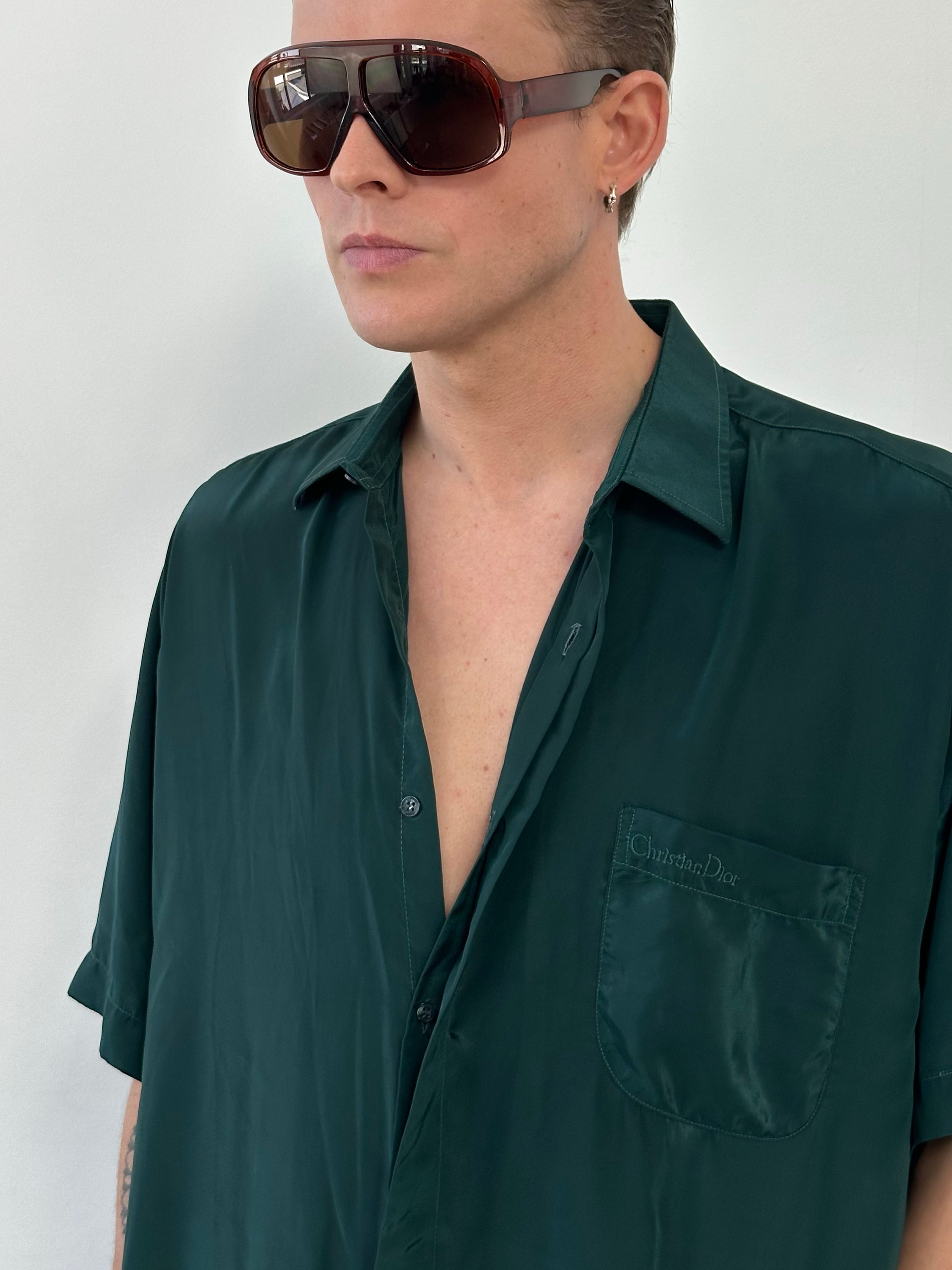 Christian Dior 1990s Pure Silk Short Sleeve Logo Shirt - XL