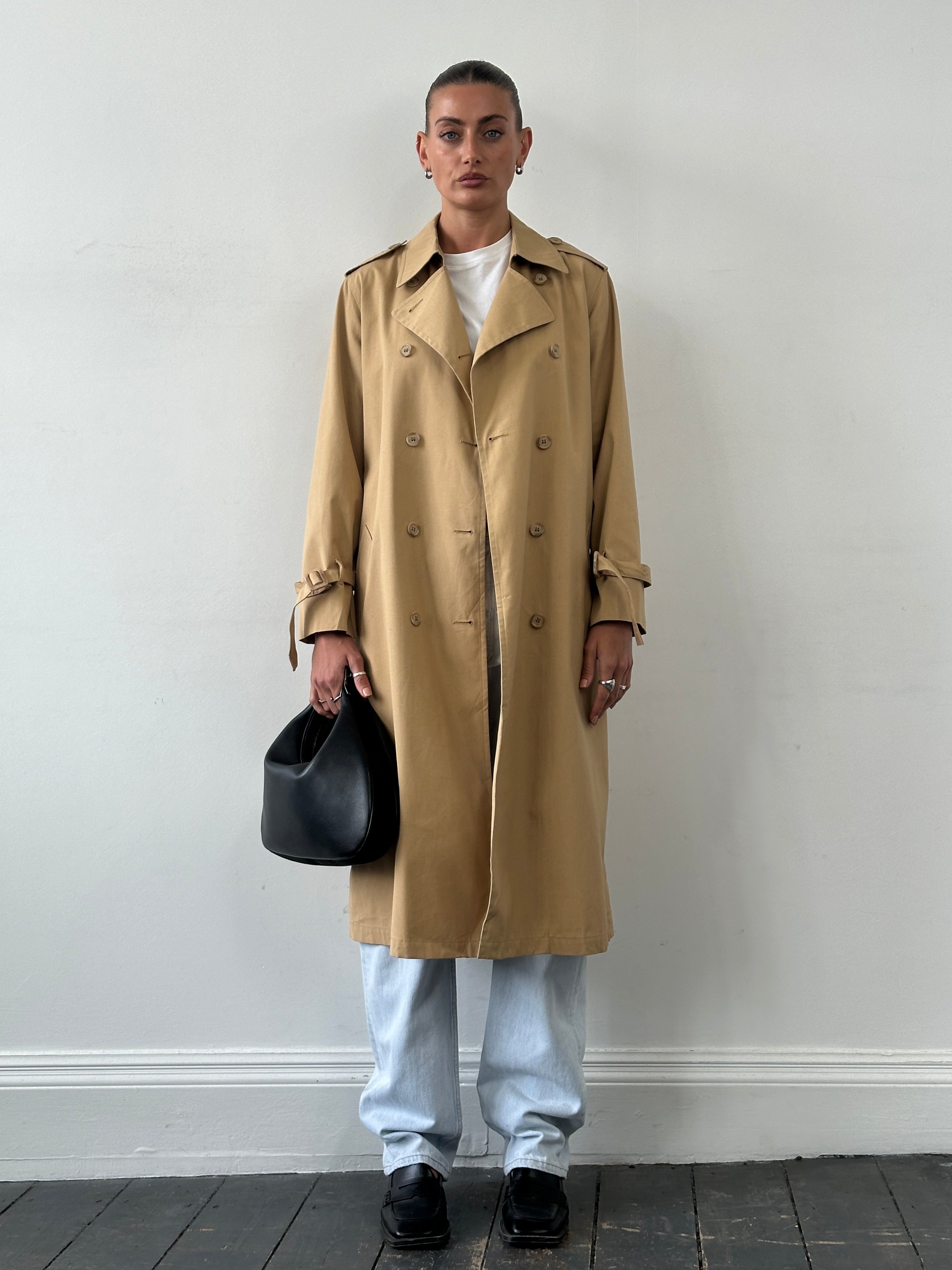 London Fog Cotton Double Breasted Belted Trench Coat - M - SYLK