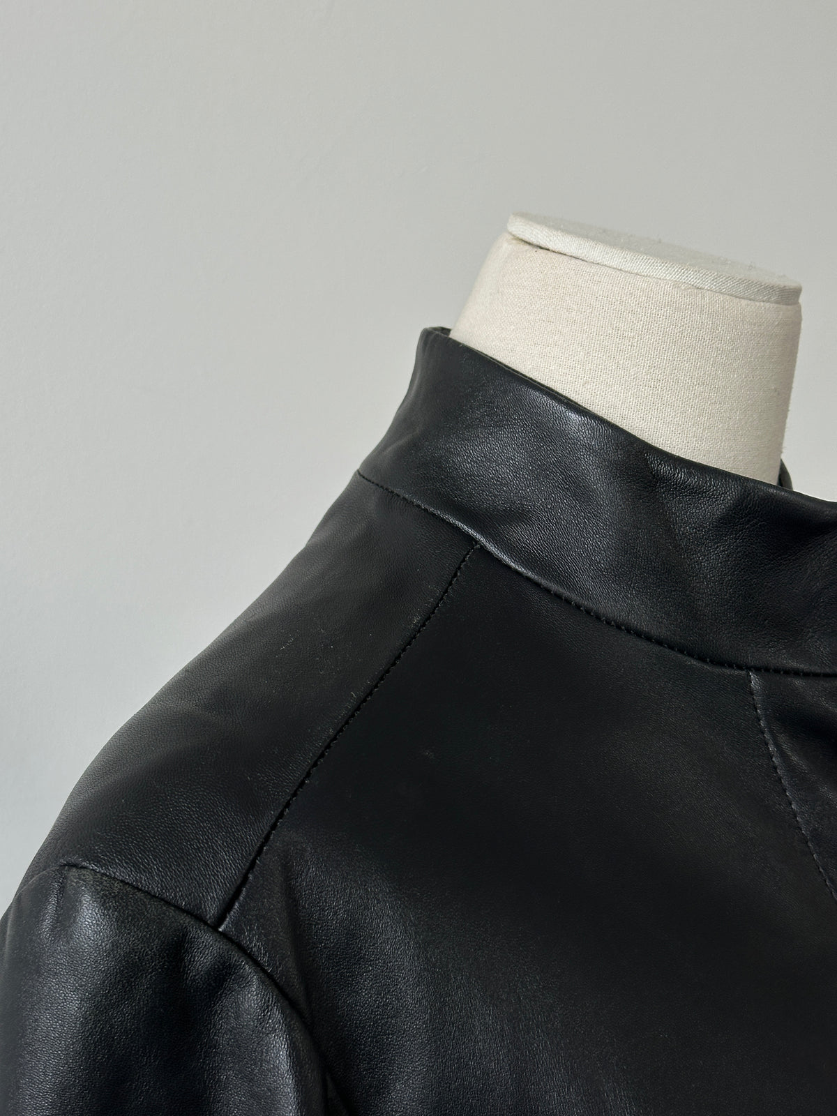 Vintage 1990s High Neck Leather Trench Coat - M