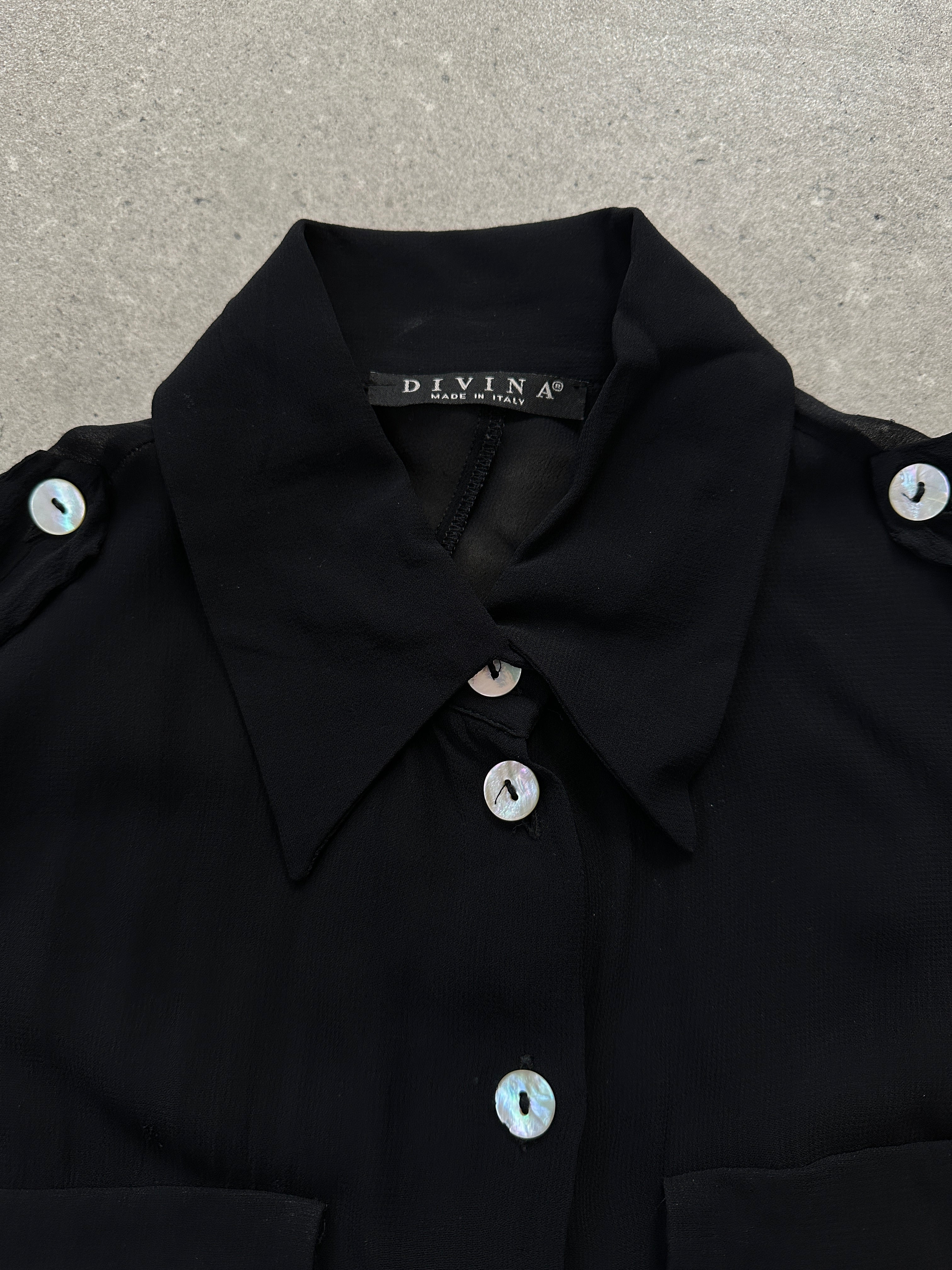 Vintage Italian sheer short sleeve shirt, S/M, lightweight and stylish, featuring delicate fabric and vintage-inspired design.