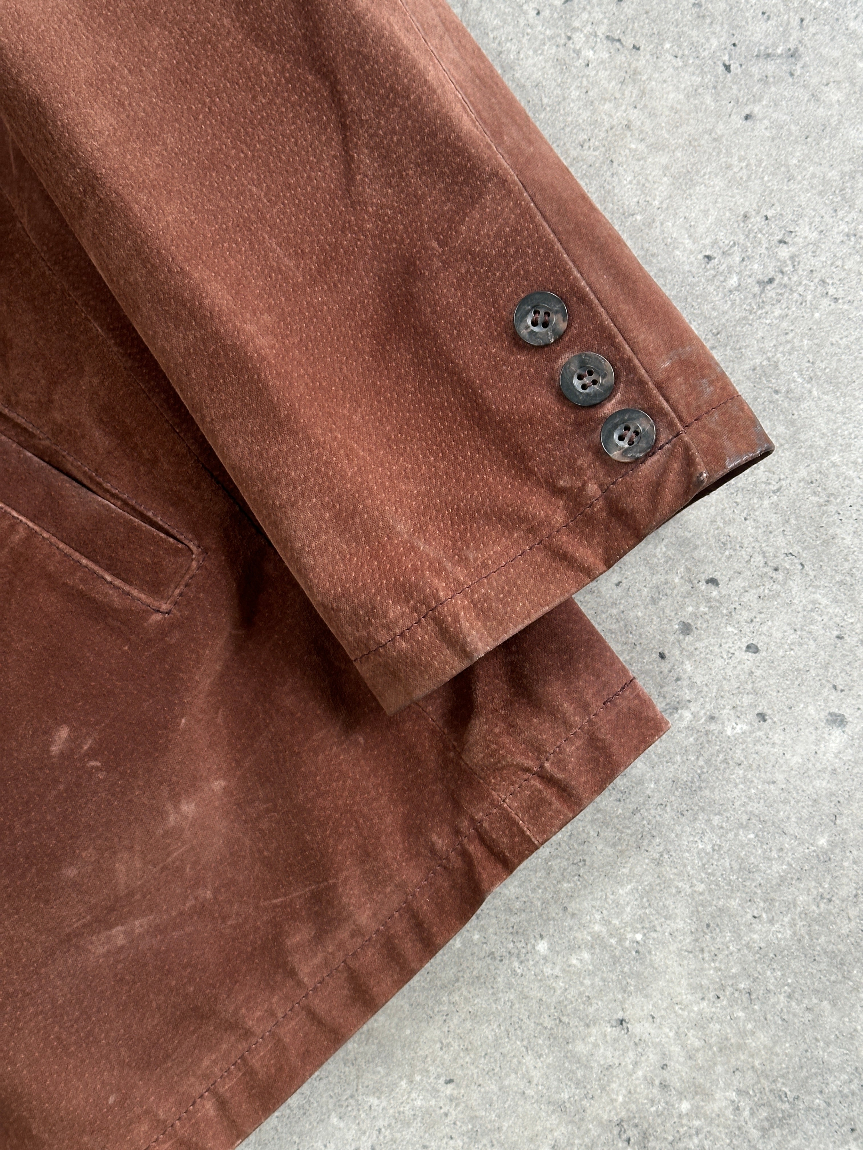 Vintage brand vintage suede leather jacket in size XL, showing classic style with soft texture and detailed stitching.