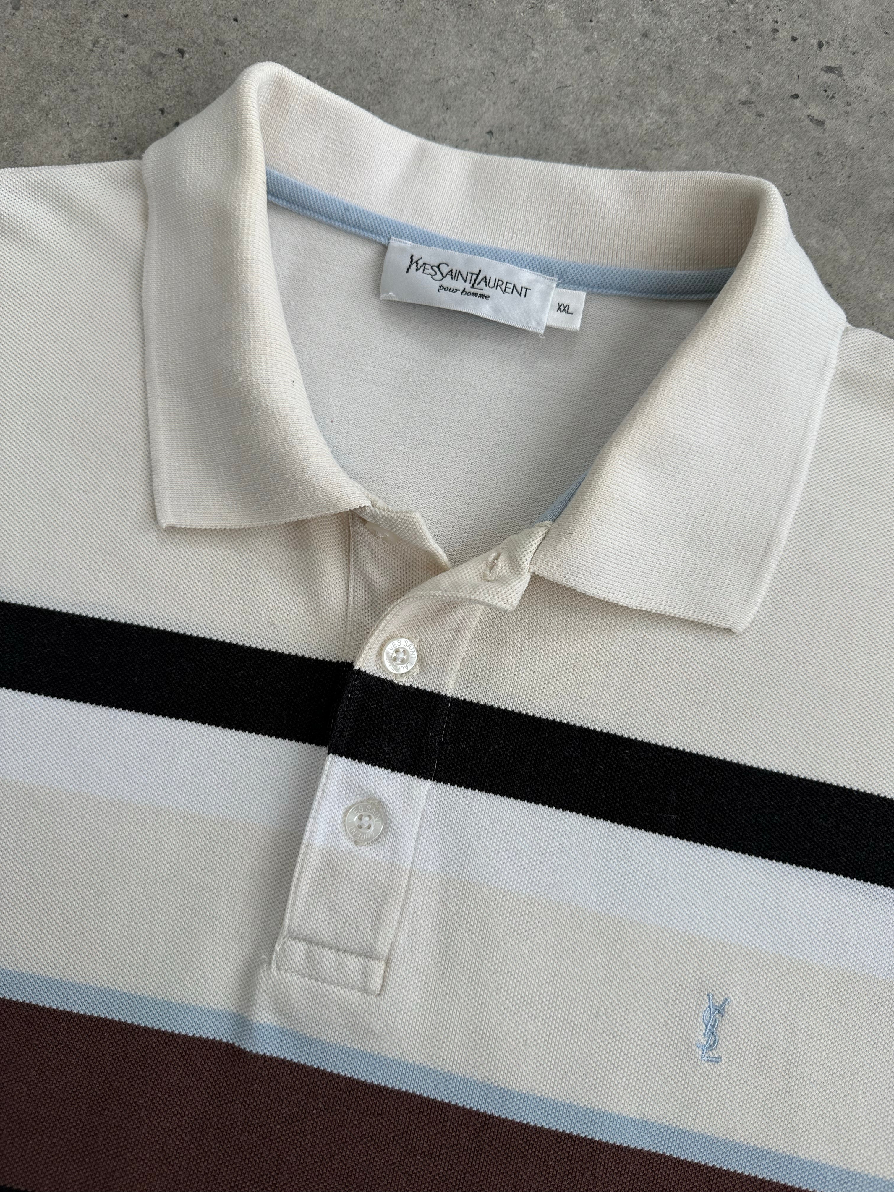 Yves Saint Laurent 1990s Cotton Striped Short Sleeve Polo - XL