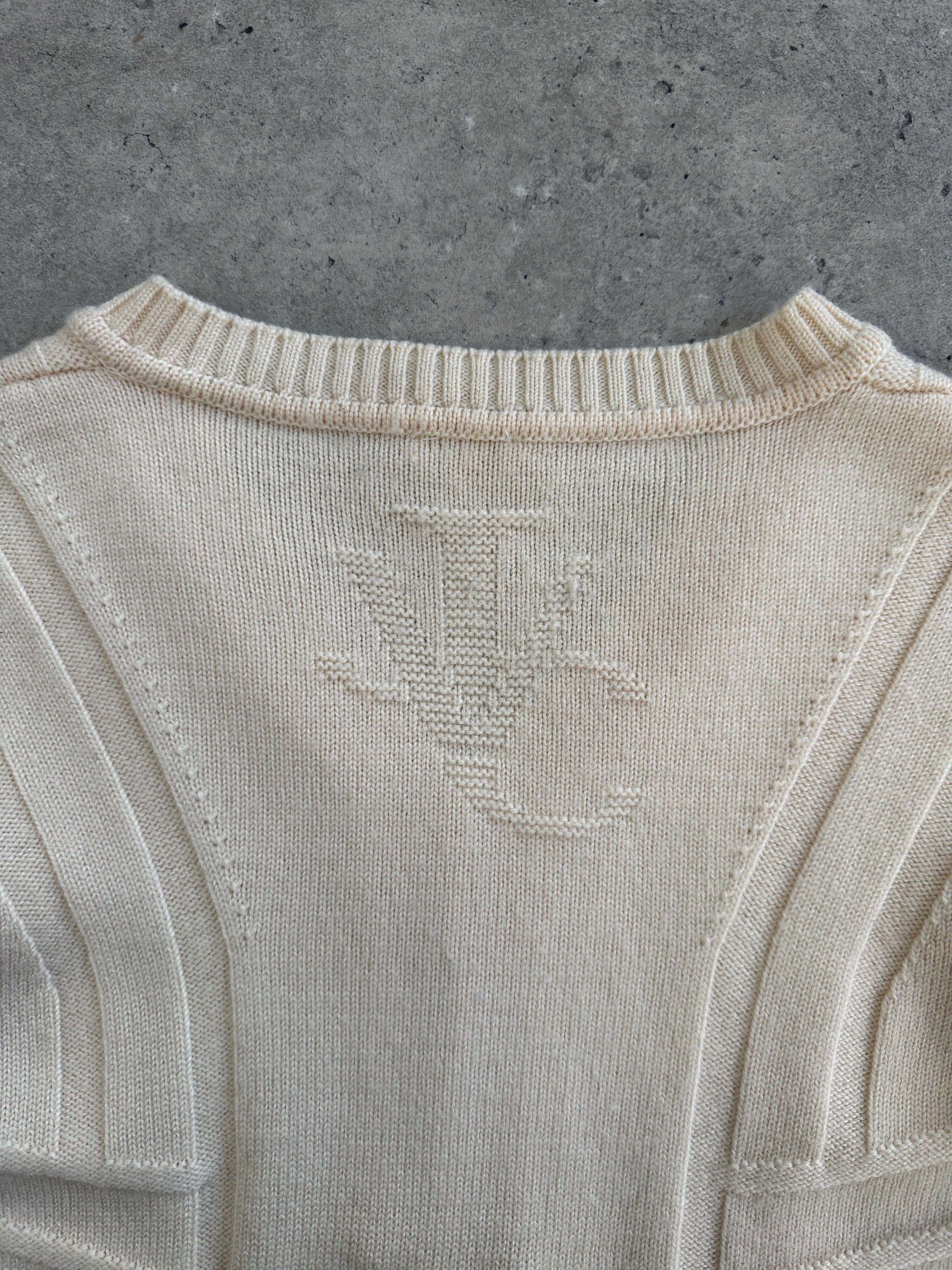 Versace Jeans Couture 2000s pure merino wool structured knit jumper in XS/S, with a fitted design and ribbed detailing.
