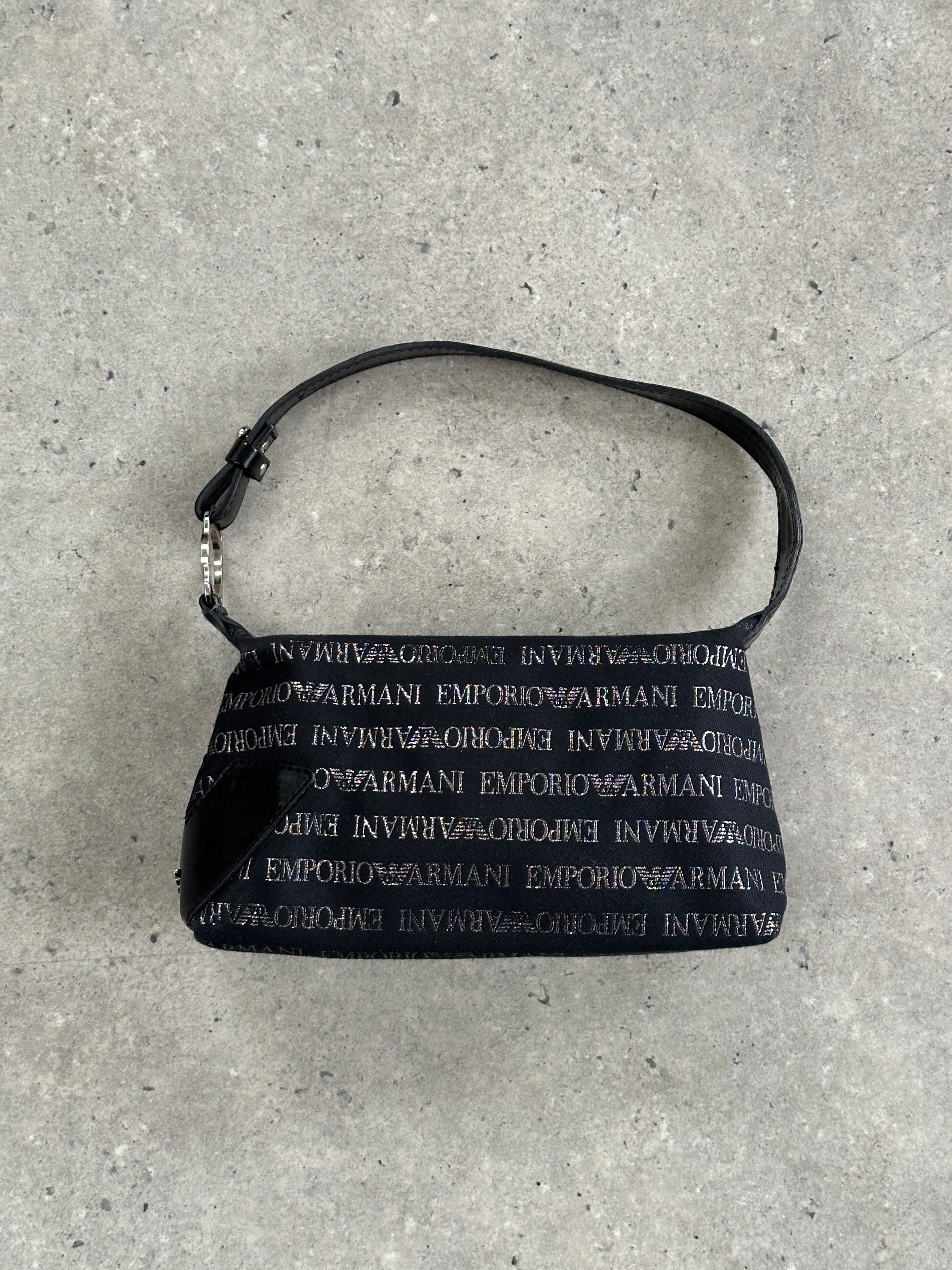 Emporio Armani Monogram Shoulder Bag with sleek design and monogram pattern, featuring a stylish shoulder strap and elegant hardware.