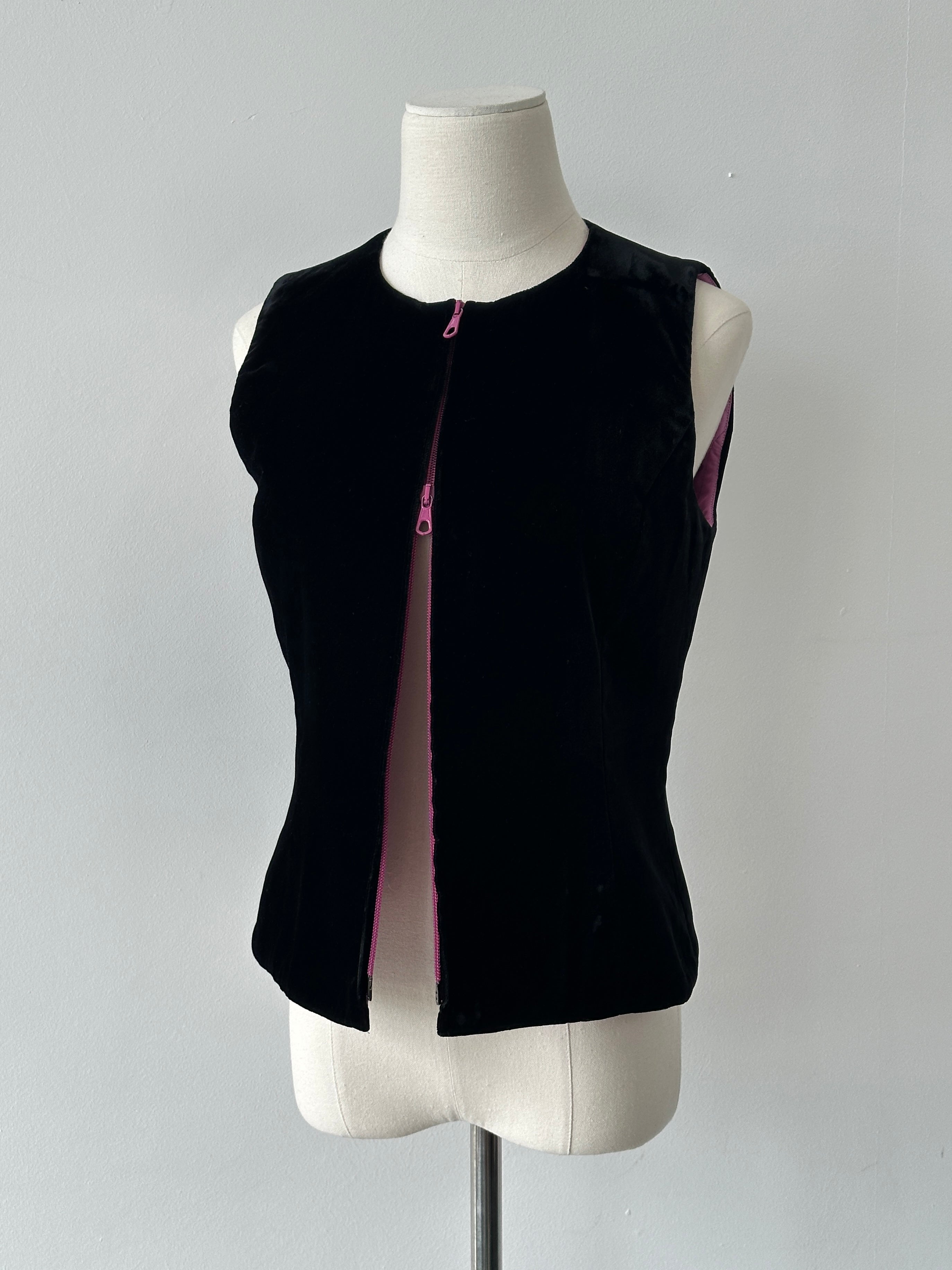Mani 1990s Velvet Double Zip Waistcoat - S
