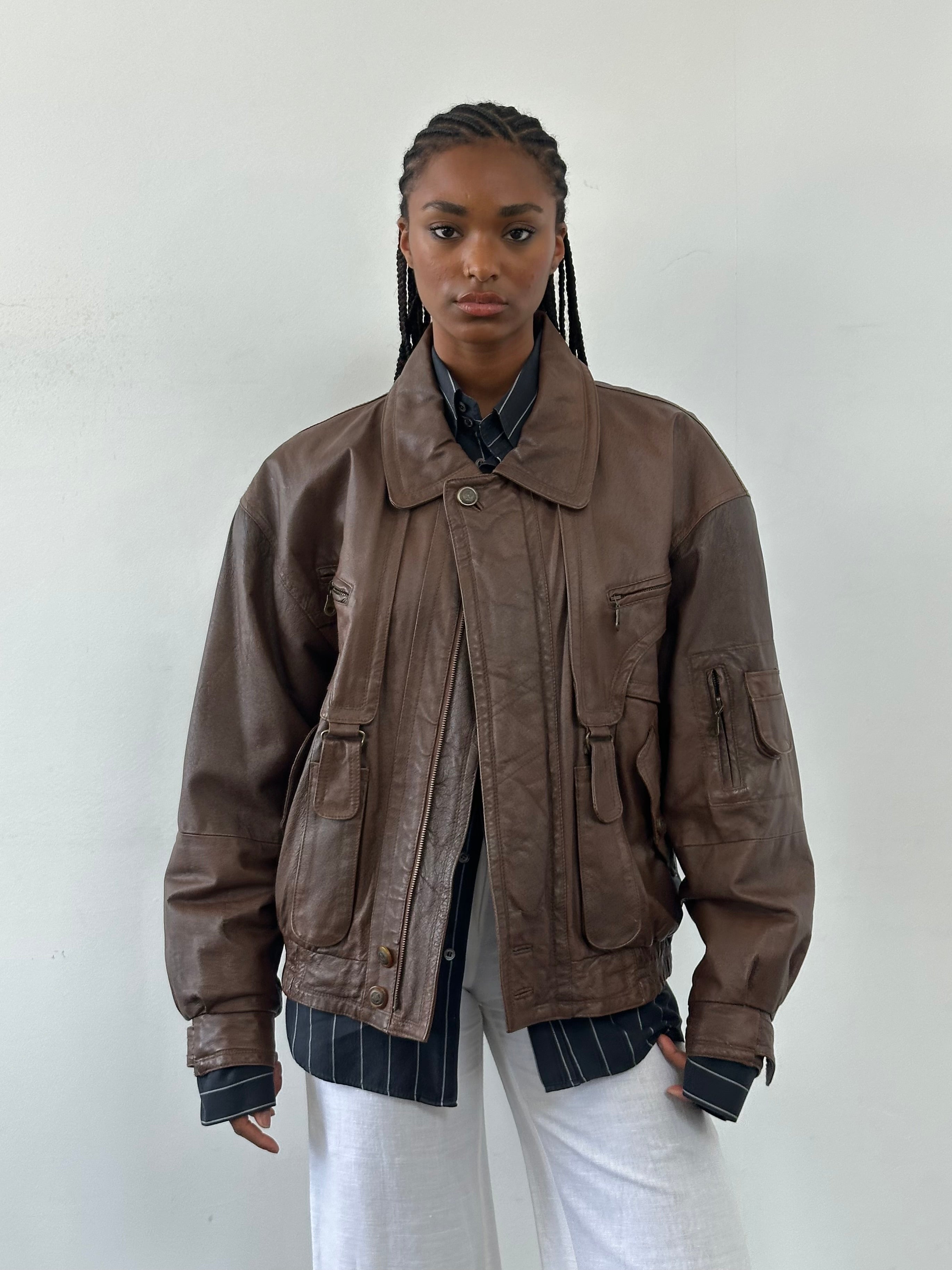 Vintage 1980s Leather Bomber Jacket - L/XL - SYLK