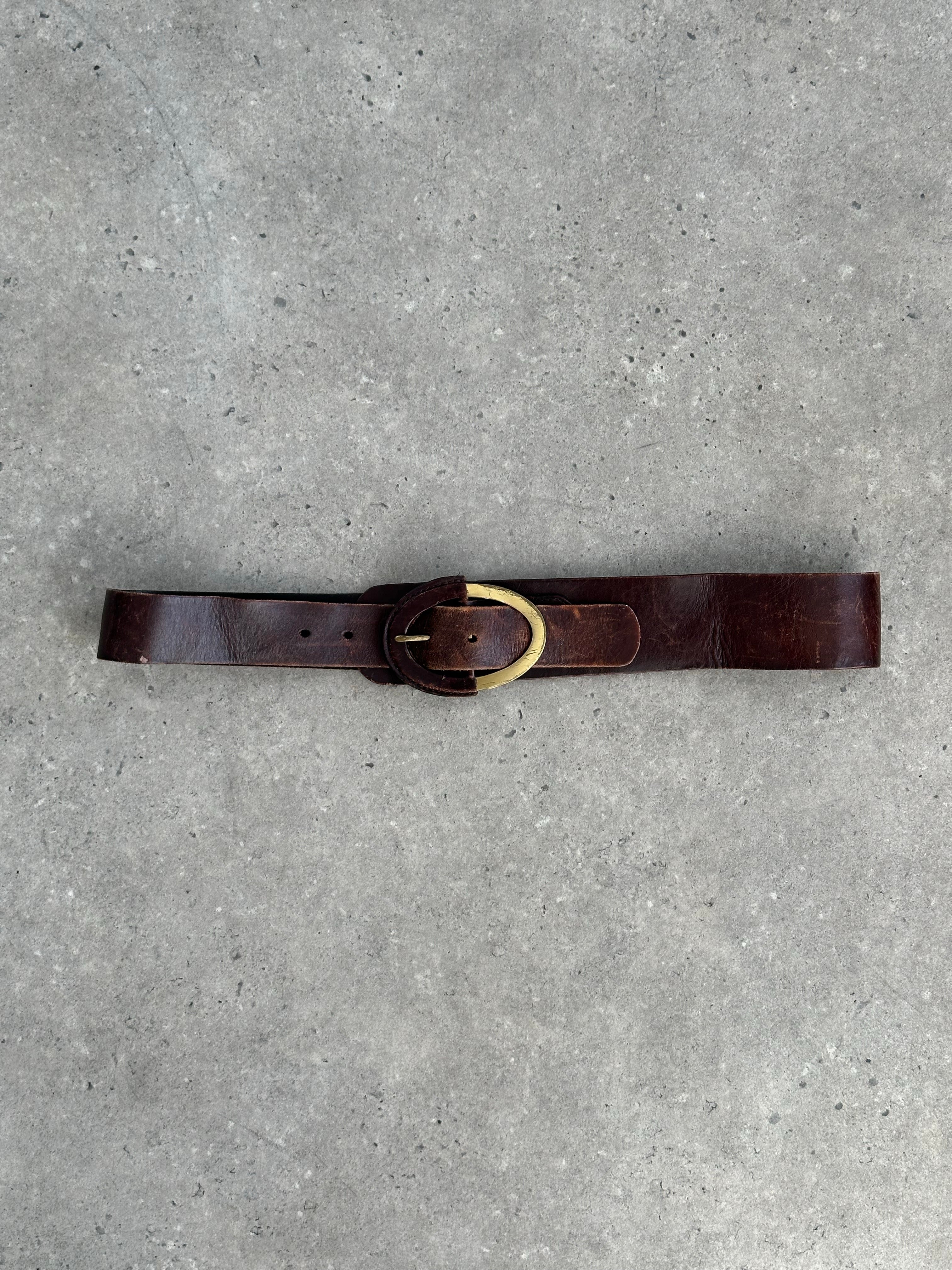 Vintage 1990s Leather Aged Oval Chunky Belt - W33-37
