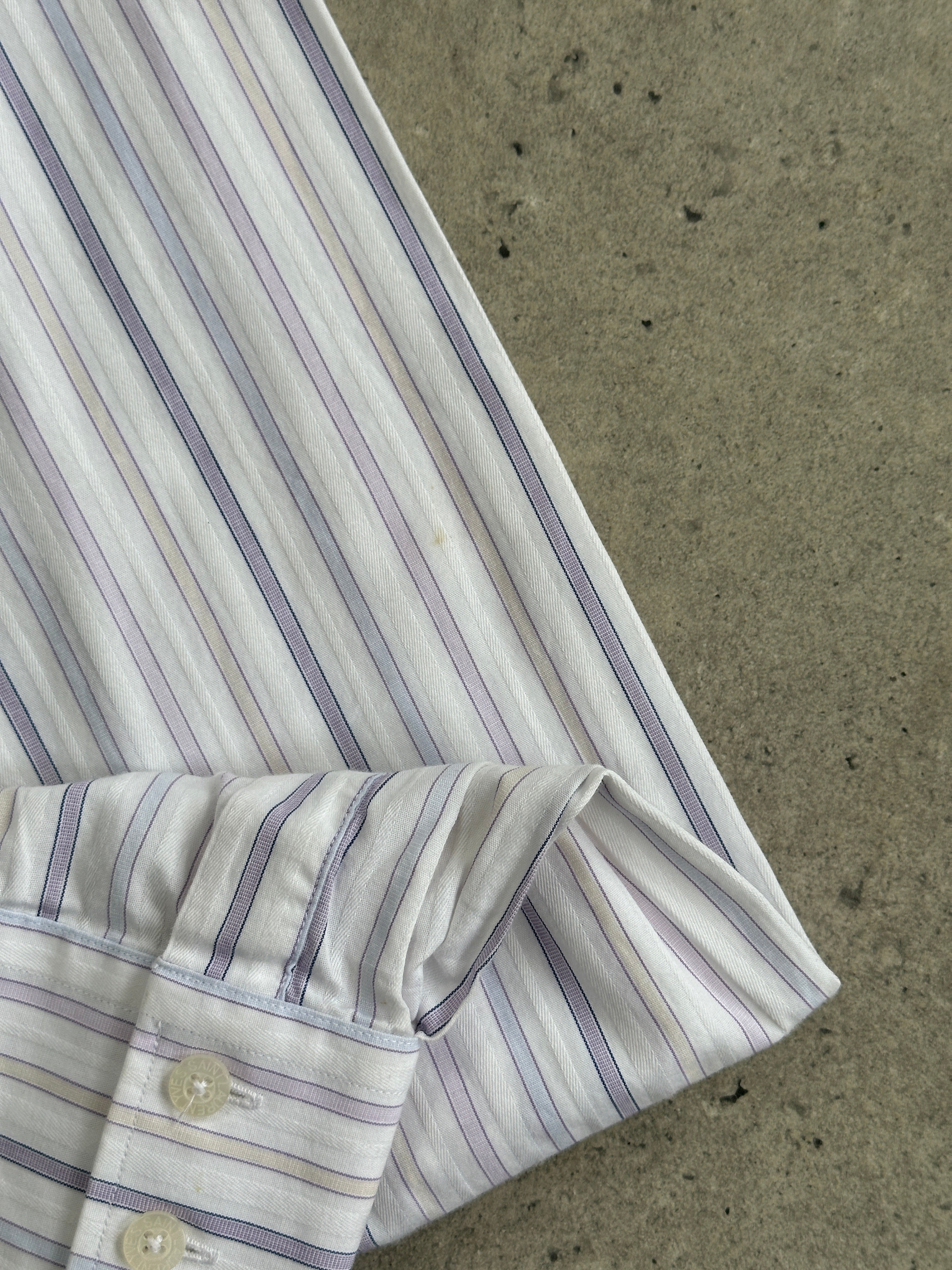 Yves Saint Laurent Pour Homme stripe pure cotton logo shirt in XL, featuring a classic design with visible logo and button details.