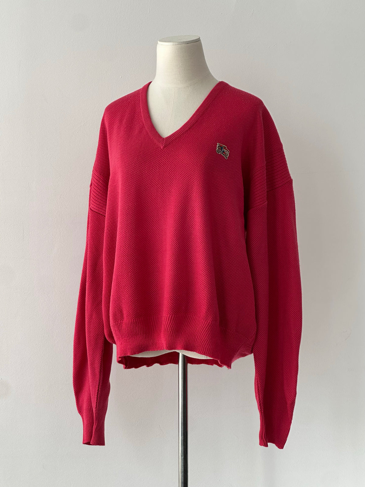 Burberry 1980s V Neck Logo Knit Jumper - L