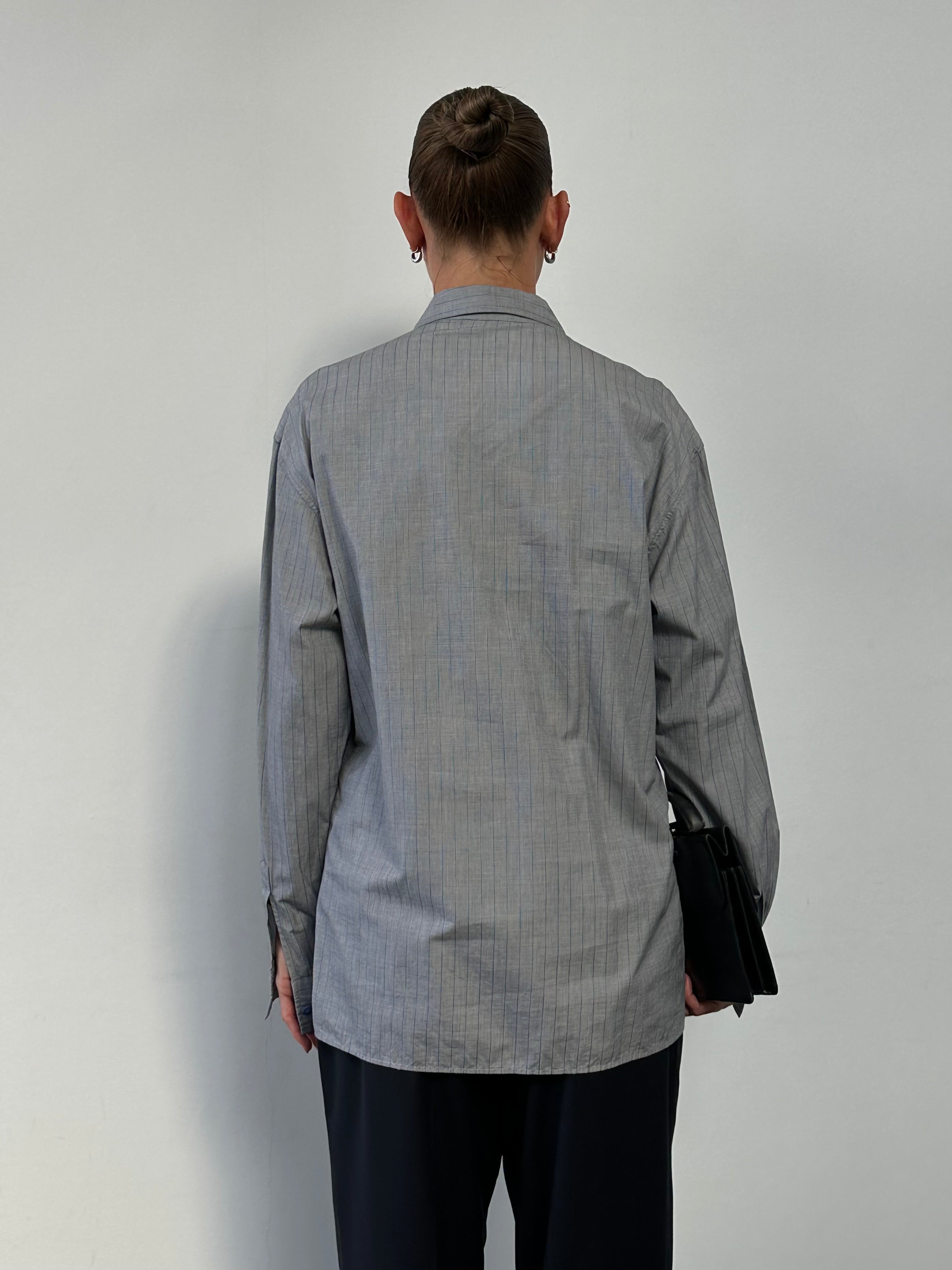 Versace Versus 90s bespoke cotton shirt with button stripe design, long-sleeve, in size large, featuring classic Versace style.