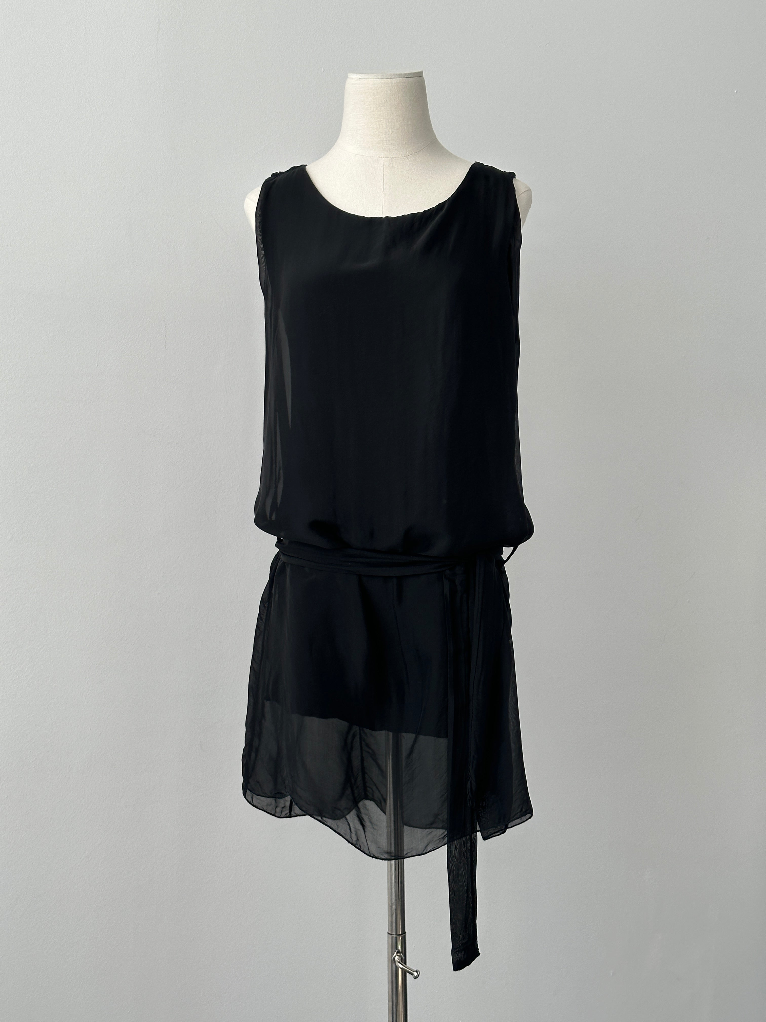 Italian Vintage 1990s Pure Silk Sleeveless Belted Dress - M