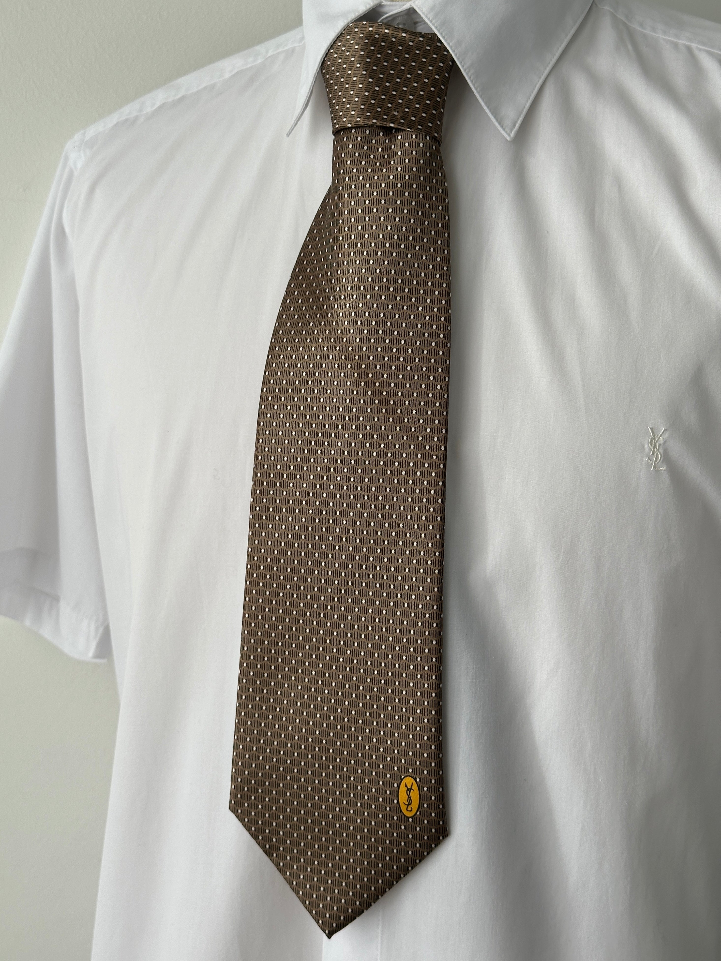 Yves Saint Laurent 1990s Pure Silk Logo Print Tie