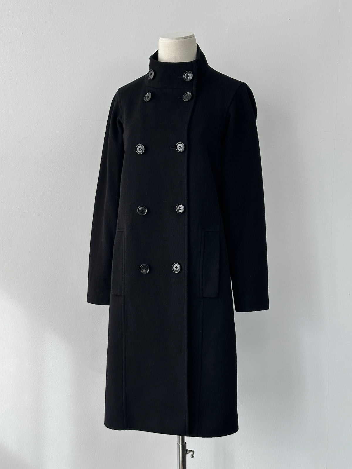 Jaeger 2000s Wool High Neck Double Breasted Coat - S