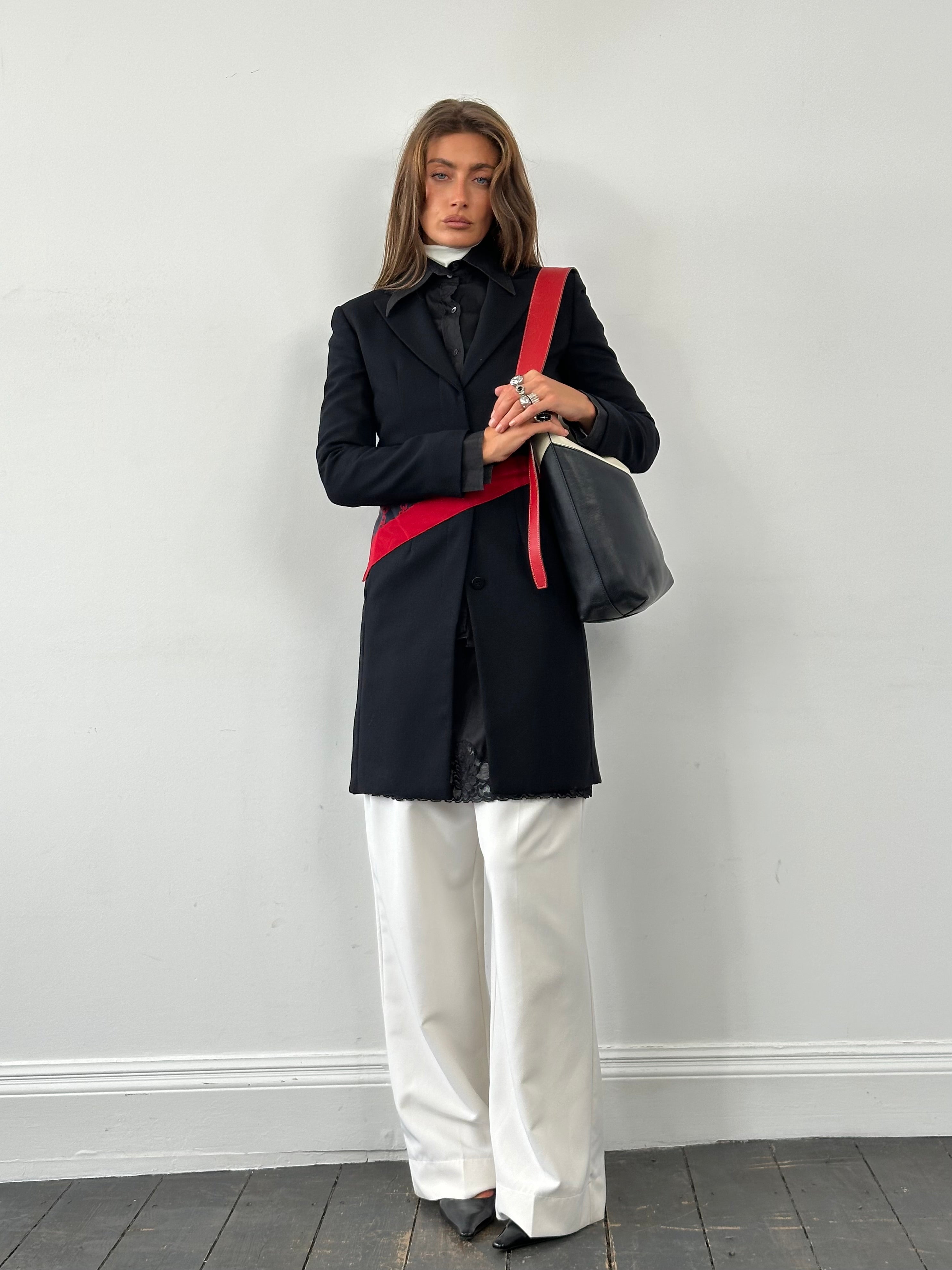 Giorgio Armani Le Collezioni 1990s pure wool single-breasted coat in size S, featuring classic tailored design and neutral color.