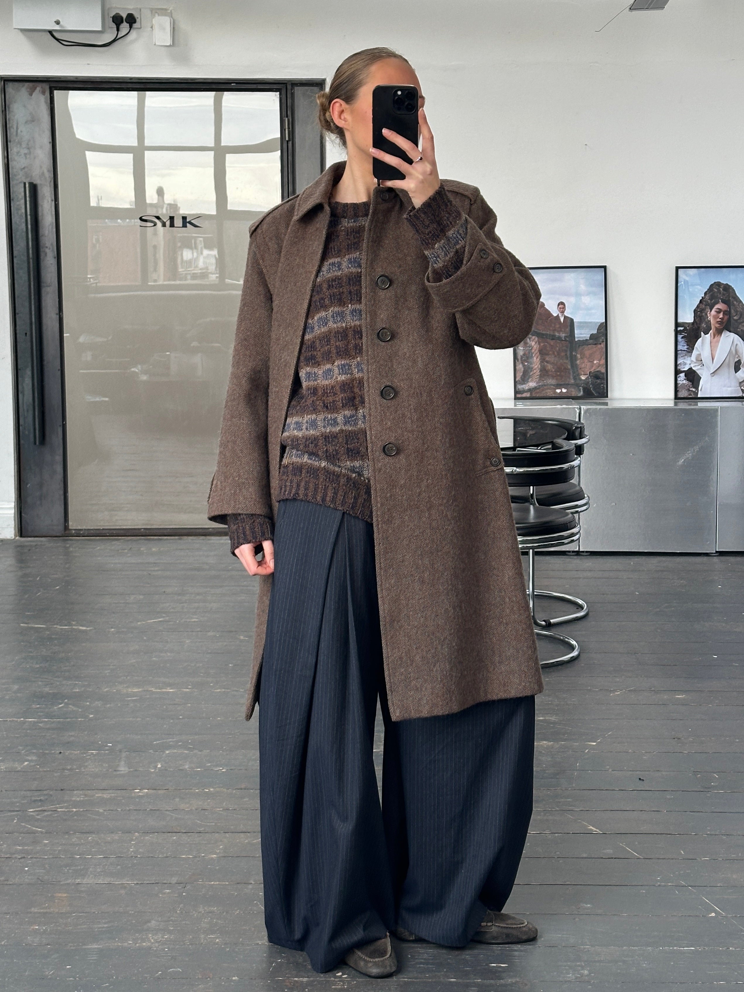 Italian Vintage 1990s Wool Mohair Single Breasted Belted Coat - L - SYLK